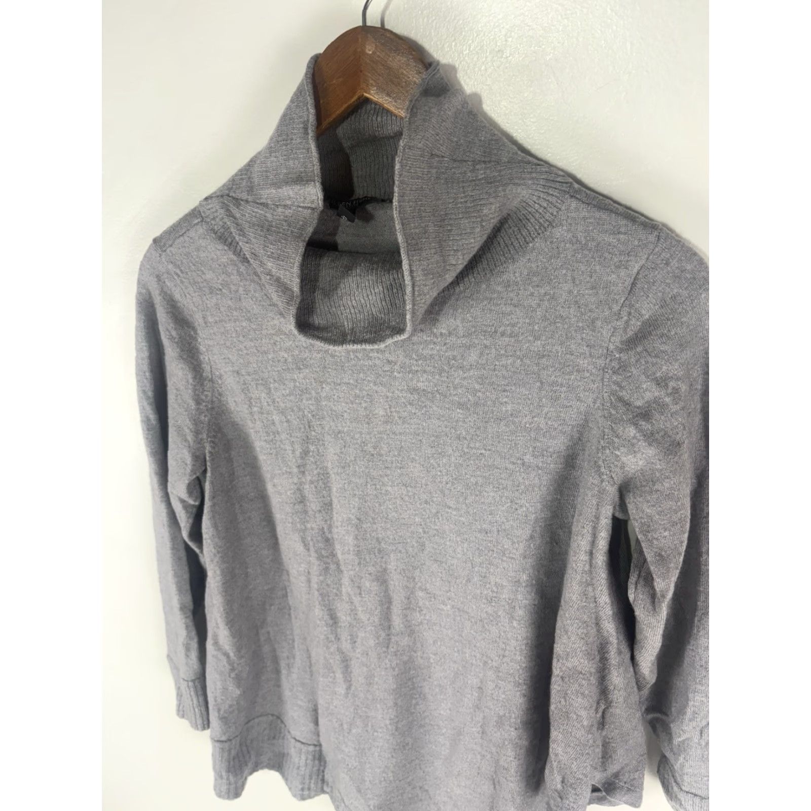 Eileen Fisher Eileen Fisher Women's Pullover Sweater Petite Gray 100% Merino Wool 3/4 Sleeve Turtleneck Fall Winter Size L / US 10 / IT 46 - 2 Thumbnail
