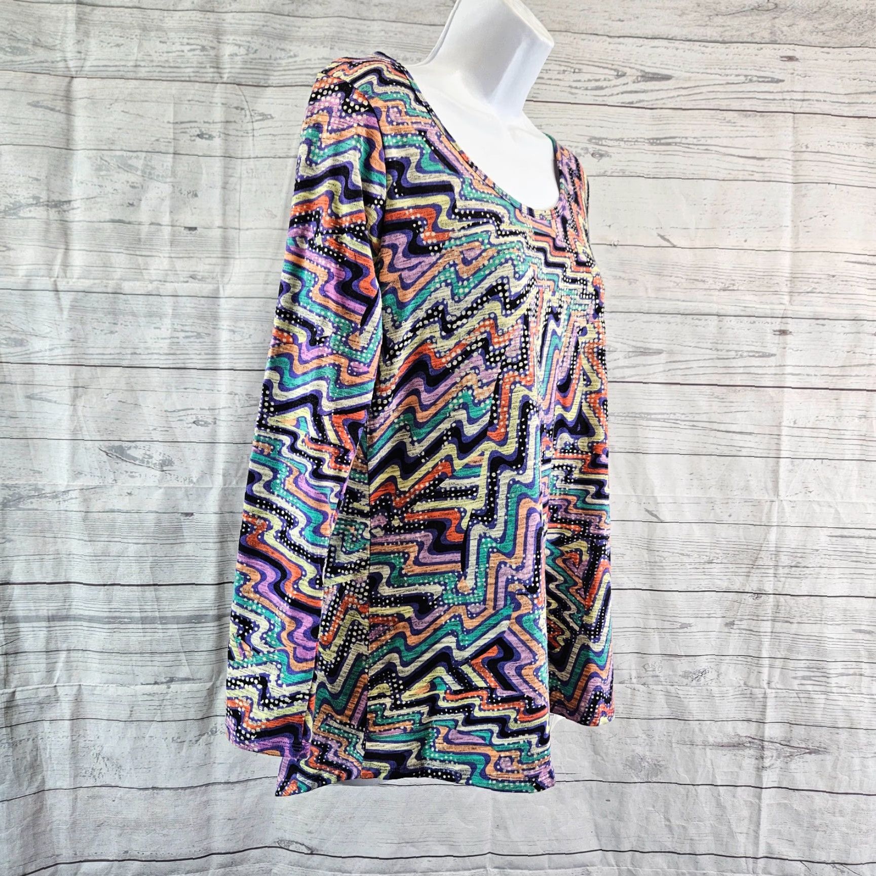 Vintage VINTAGE LuLaRoe Womens Lynnae Top XS Purple Yellow Long Sleeve Cotton Blend Size XS / US 0-2 / IT 36-38 - 4 Thumbnail