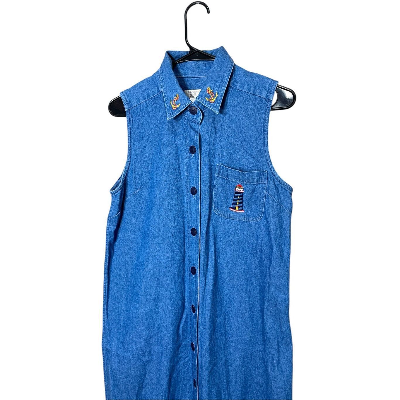 Other Vintage Christopher & Banks Denim Maxi Dress Embroidered Nau Size M / US 6-8 / IT 42-44 - 2 Thumbnail