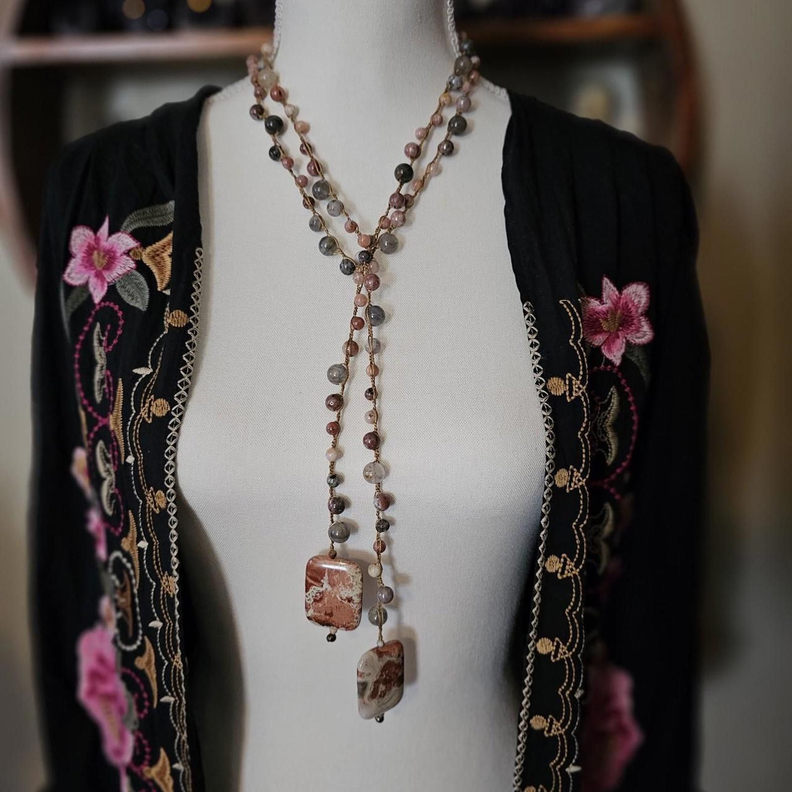Designer Handmade Lariat Style Red Giraffe Jasper Necklace Size ONE SIZE - 4 Thumbnail