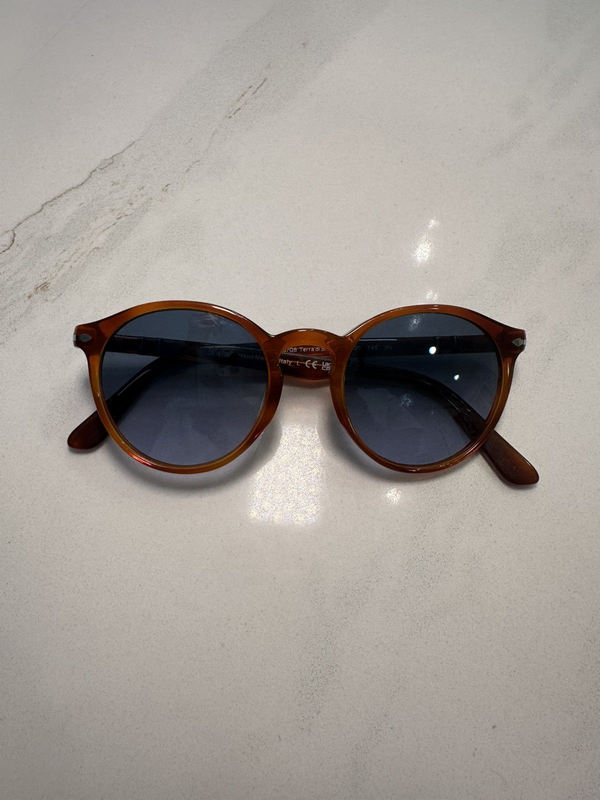 Persol Persol Sunglasses — Brown Acetate Frame w/ Dark Blue Lenses Size ONE SIZE - 1 Thumbnail