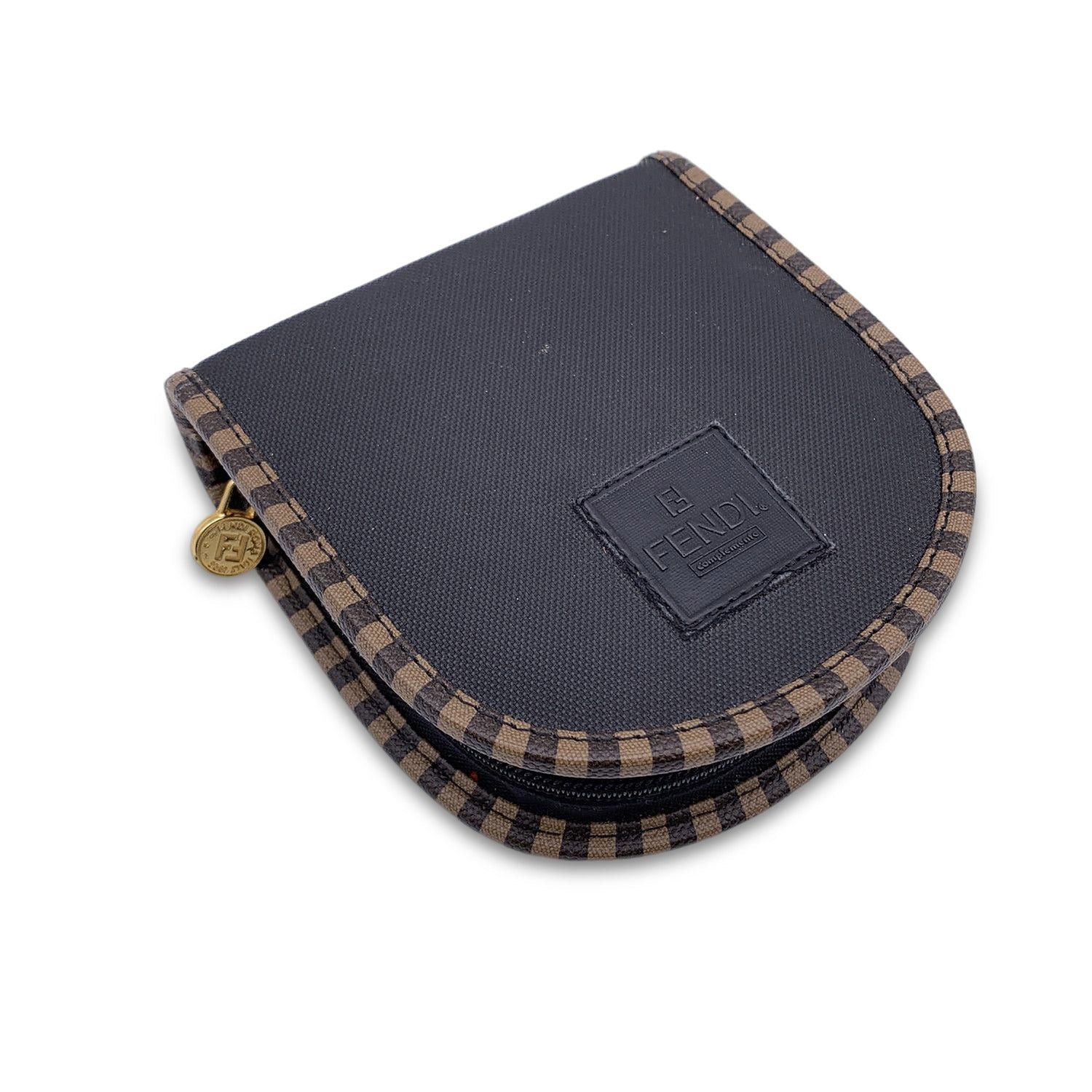 image of Fendi Vintage Black Canvas Pequin Shoe Shine Set Kit Zippered Pouch, Women's