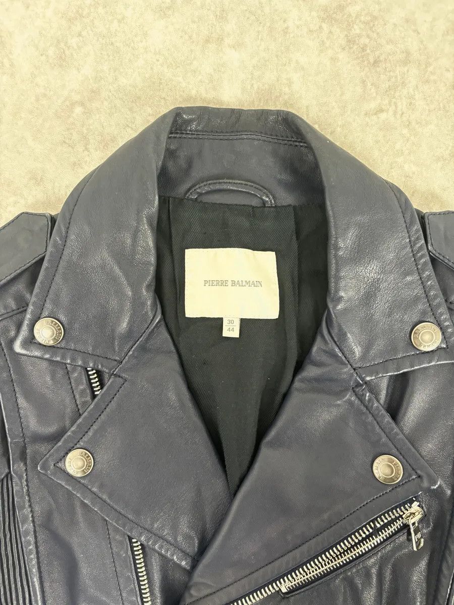 Pierre Balmain 2010s Pierre Balmain Perfecto Biker Blue Leather Jacket Size S / US 4 / IT 40 - 4 Thumbnail