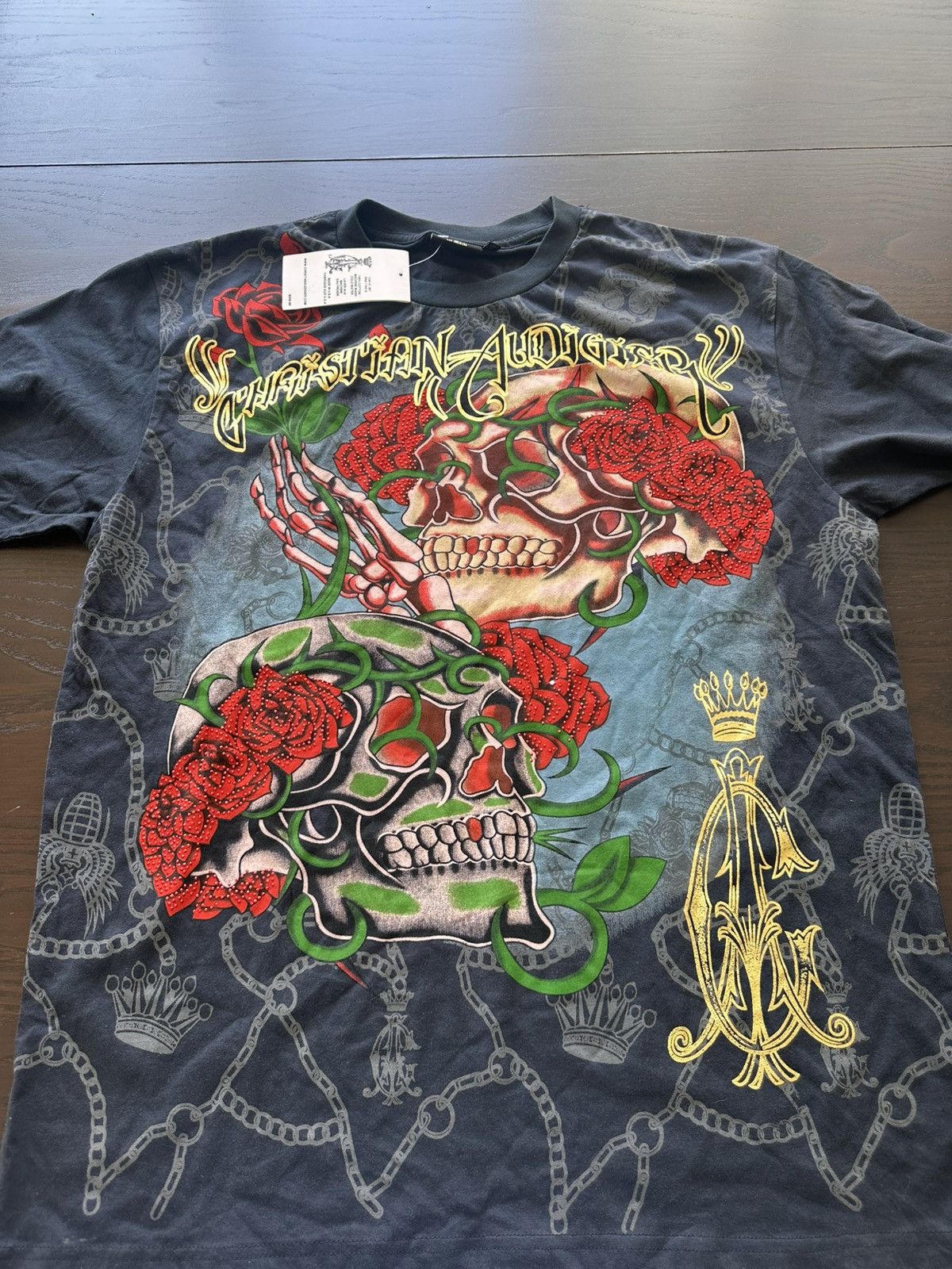 Christian Audigier Christian Audigier LA Skull Tattoo Rose Art Rhinestone Size US XXL / EU 58 / 5 - 3 Thumbnail