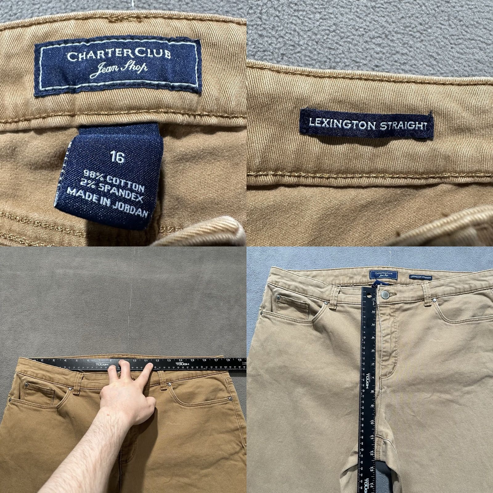 Charter Club Charter Club Pants Womens 16 Brown Tan Straight Chino Cotton Blend - Regular Rise, 30 Inseam, Flat Front, Button Zip - City Style Size 38" / US 16 / IT 52 - 8 Thumbnail