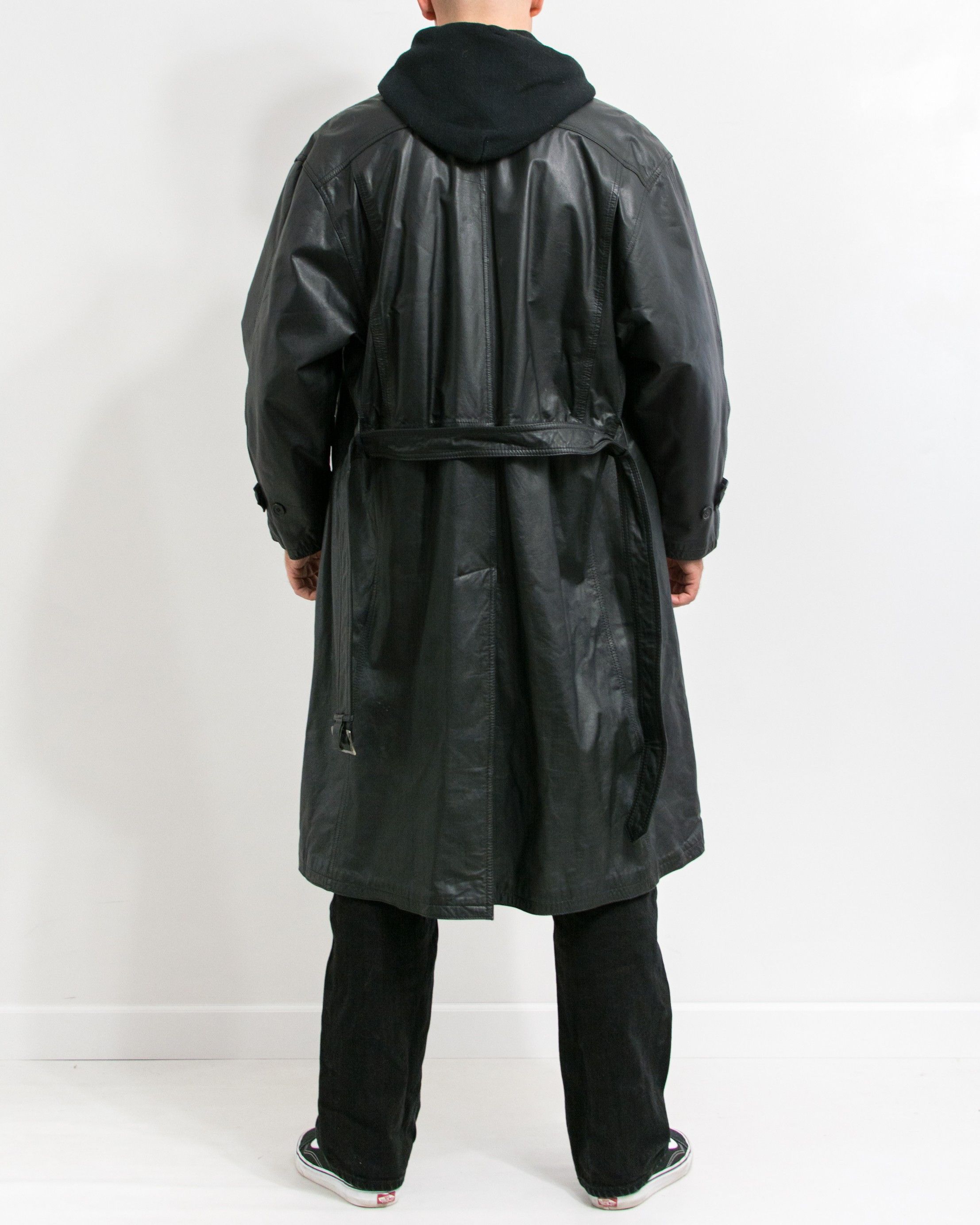 Genuine Leather × Vintage Vintage 90s Black Leather Trench Coat Men’s Size L Size US L / EU 52-54 / 3 - 5 Thumbnail