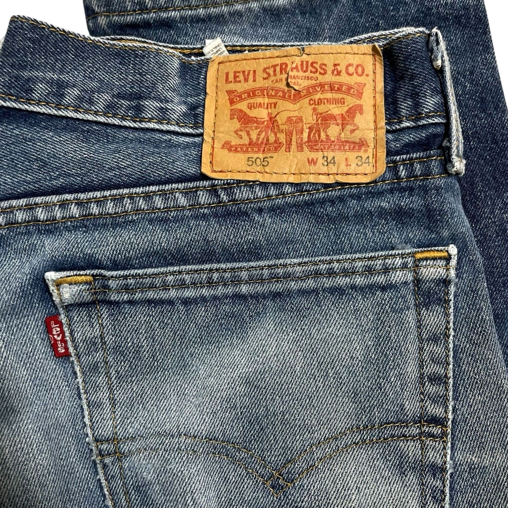Levi's VINTAGE Levi's 505 Jeans Mens 34x34 Blue Medium Wash Distressed Straight 5-Pocket Denim Button Zipper Regular Logo USA 80s Western Mens Size US 34 / EU 50 - 7 Thumbnail