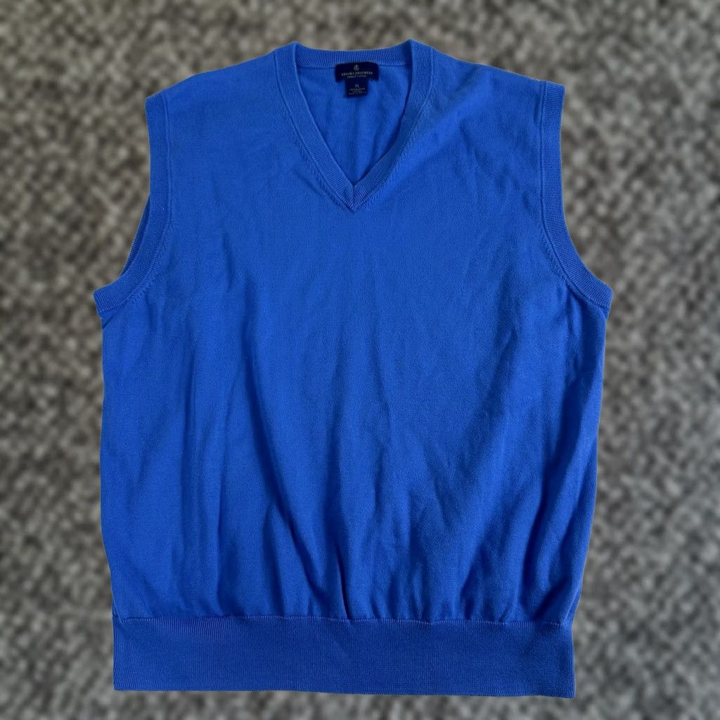 Brooks Brothers Brooks Brothers Sweater Vest Mens XL V-Neck Blue Preppy Pullover Supima Cotton Knit Vest Regular Pocketless? Size US XL / EU 56 / 4 - 1 Thumbnail