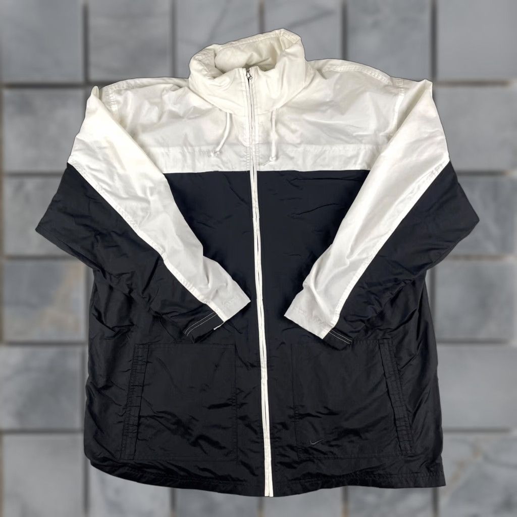 Nike VINTAGE Nike Jacket Mens L Black White Full Zip 90s Swoosh Nike Air Tracksuit Full Zip Jacket Size 42R - 1 Thumbnail