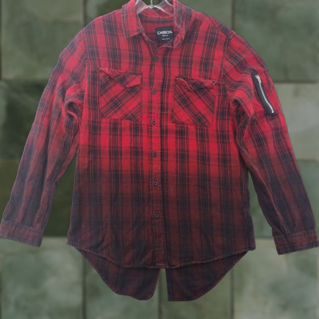 Carbon Carbon Button-Up Shirt Mens Medium Red Long Sleeve Plaid Casual Size US M / EU 48-50 / 2 - 1 Thumbnail