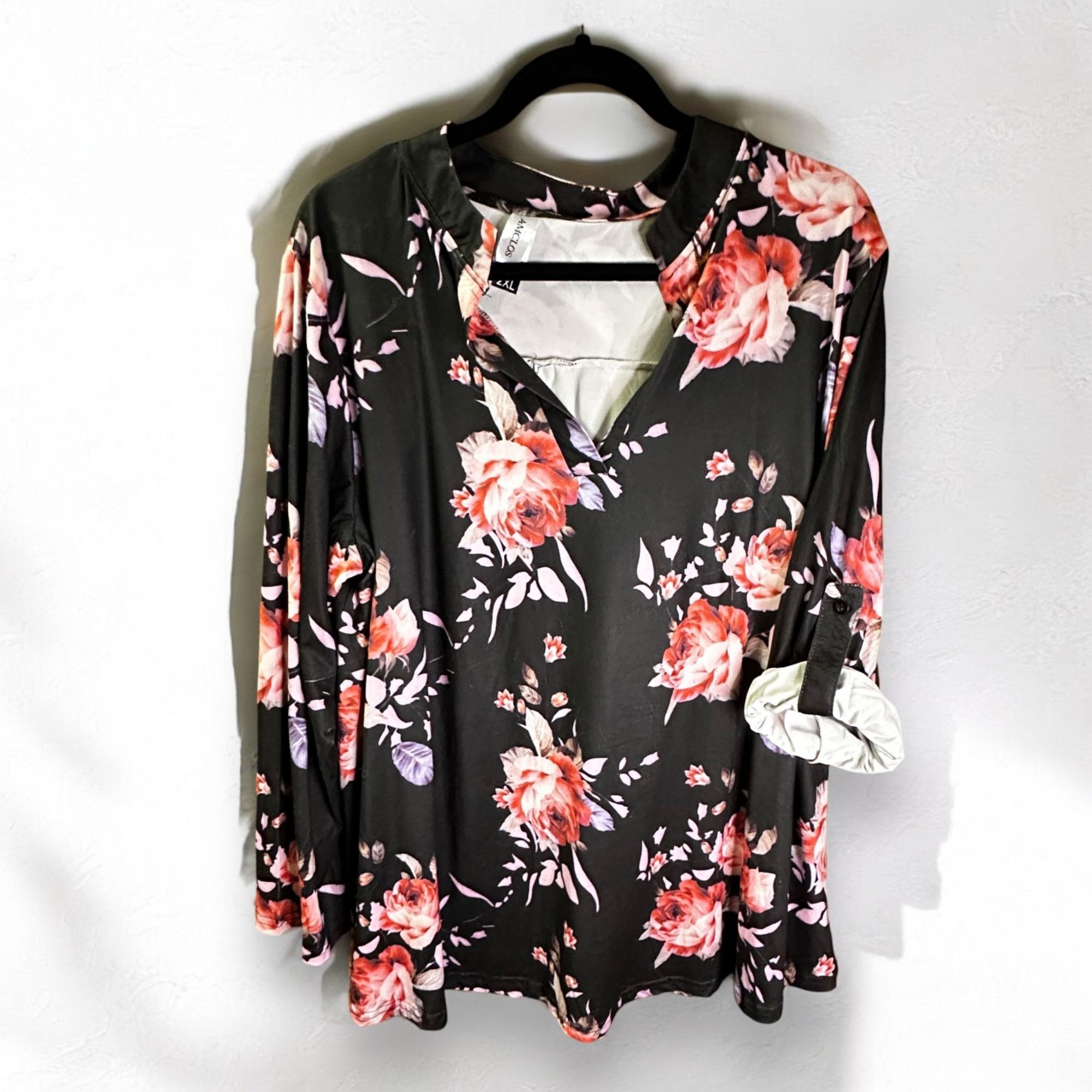 Other Amclos Womens Floral Long Sleeve Top 2XL Flowing Tab Sleeve Size XXL / US 16-18 / IT 52-54 - 1 Thumbnail