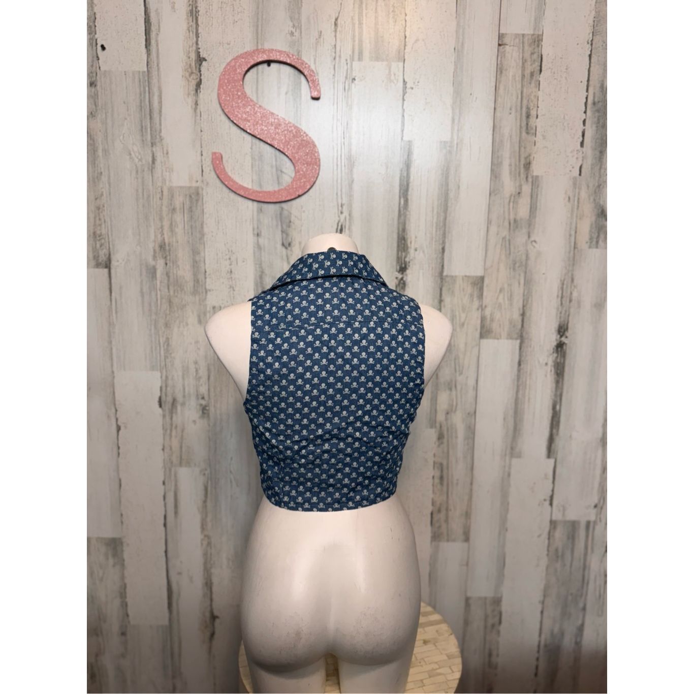 Other Poetry Skull Print Chambray Tie Front Crop Top Size SMALL Size S / US 4 / IT 40 - 7 Thumbnail