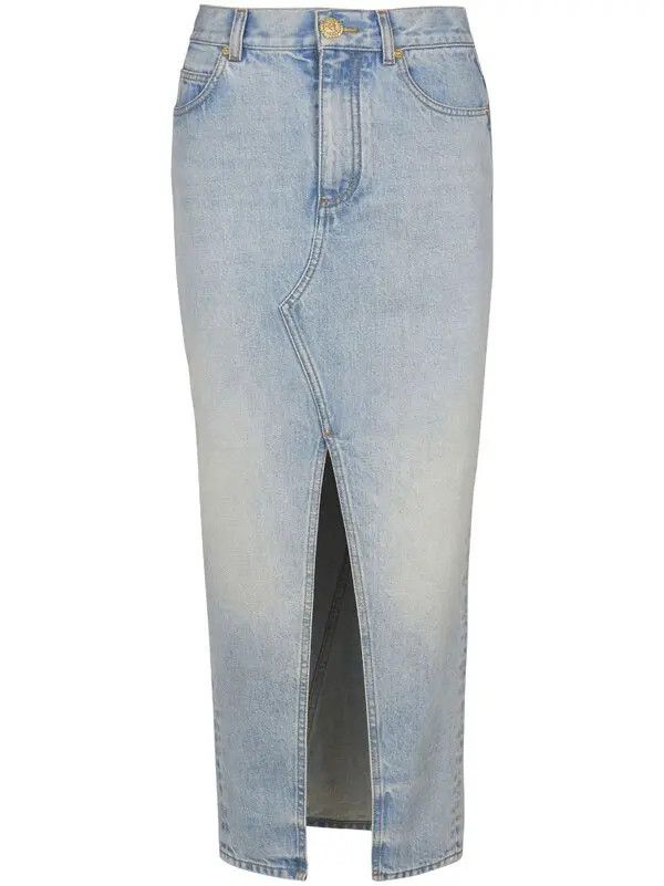 Balmain o1s1wg111225 Denim Midi Skirt in Blue Size 27" / US 4 / IT 40 - 1 Thumbnail
