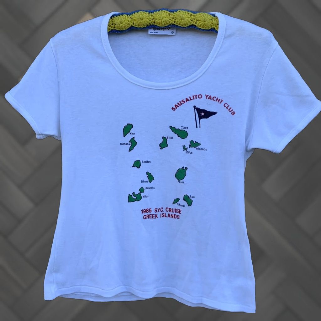 Hanes Vintage Sausalito Yacht Club 1985 SYC Cruise Greek Islands T Shirt Ladies L White Hanes 80s Athletic Shirt Womens Vintage 1980s Mens Womens Size L / US 10 / IT 46 - 1 Thumbnail