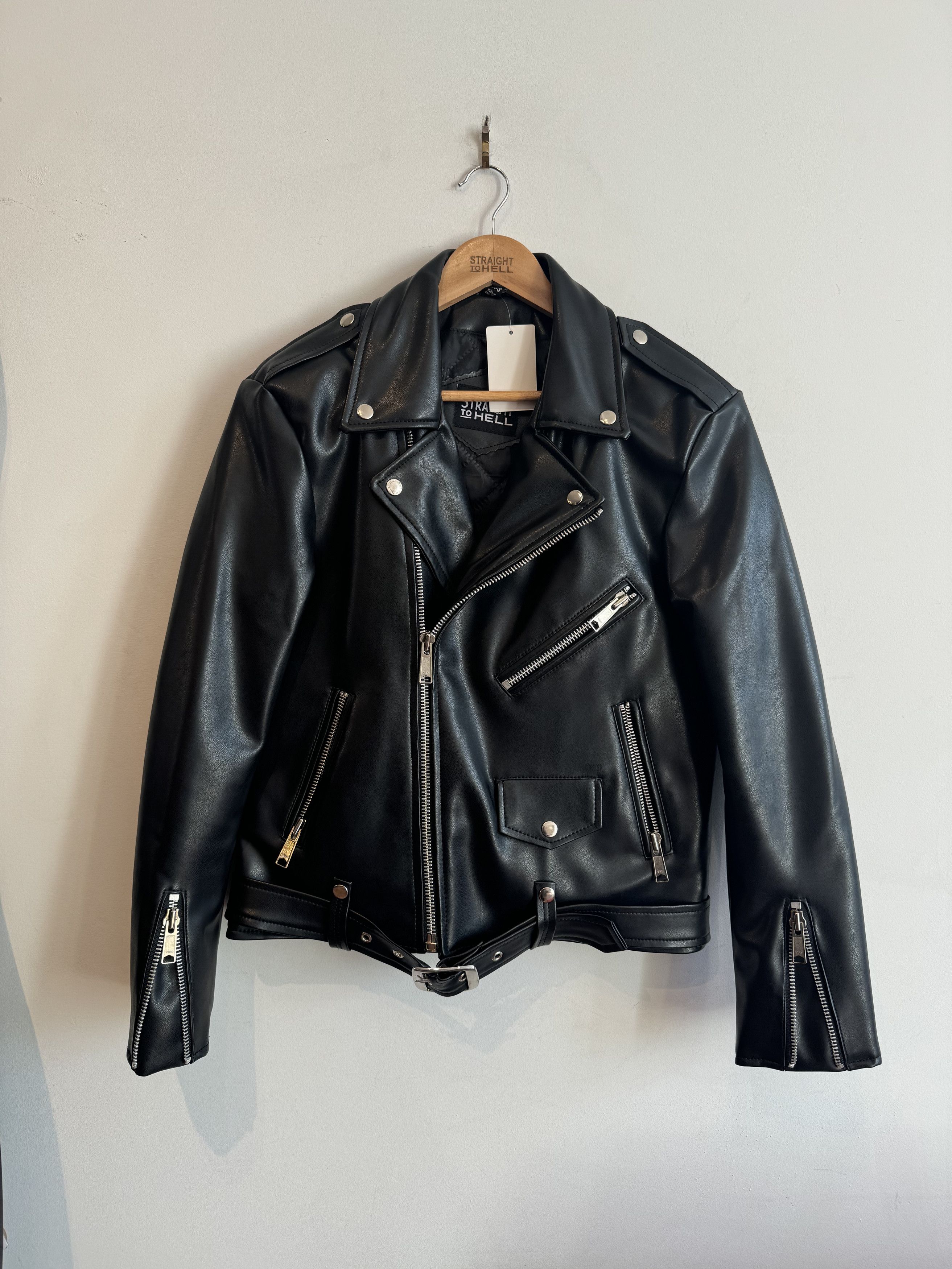 Straight To Hell Vegan Leather Perfecto Bike Jacket Size S