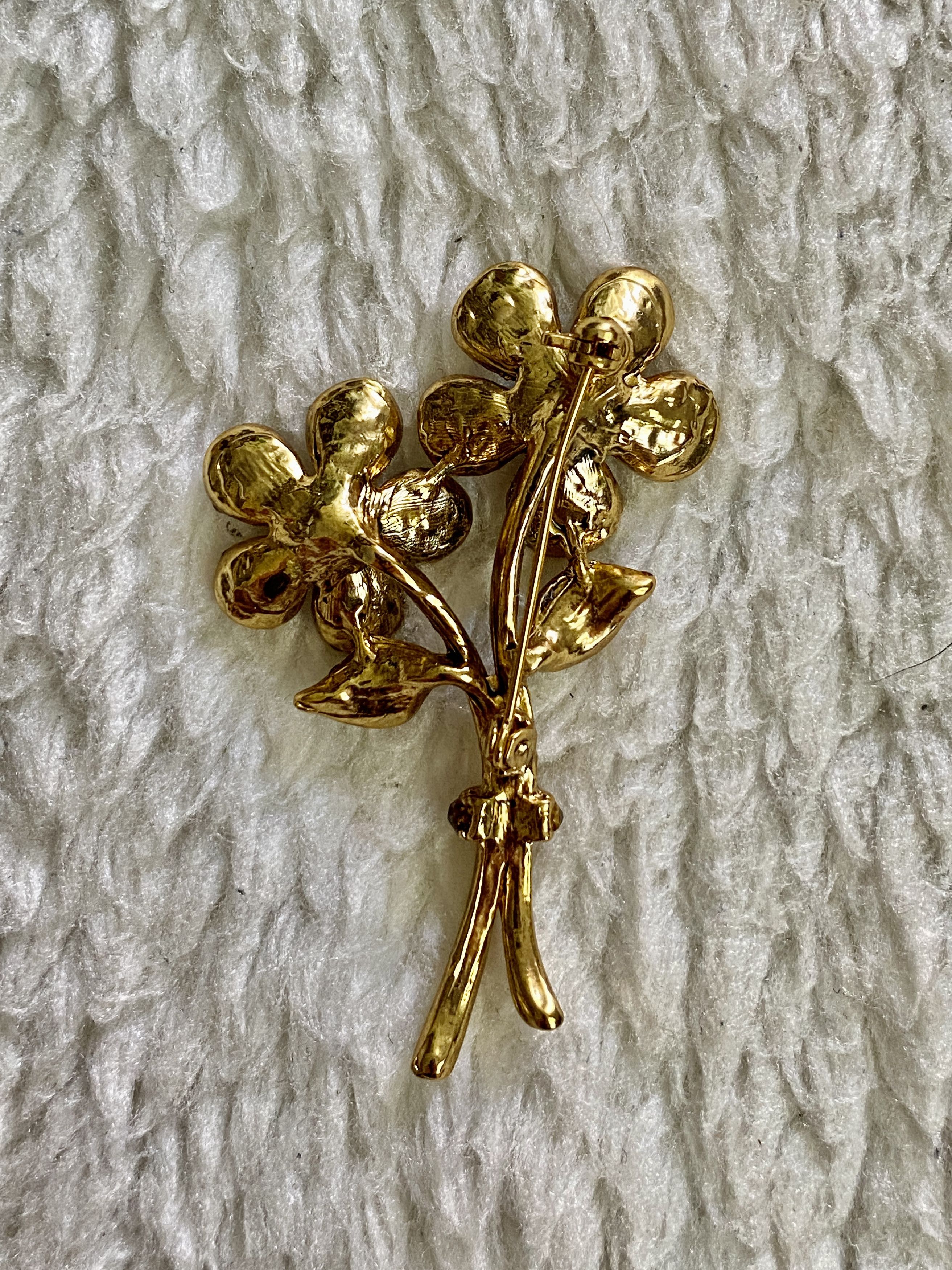 Other Vintage Gold Floral Bunch Brooch with Faux Rhinestones Size ONE SIZE - 3 Thumbnail
