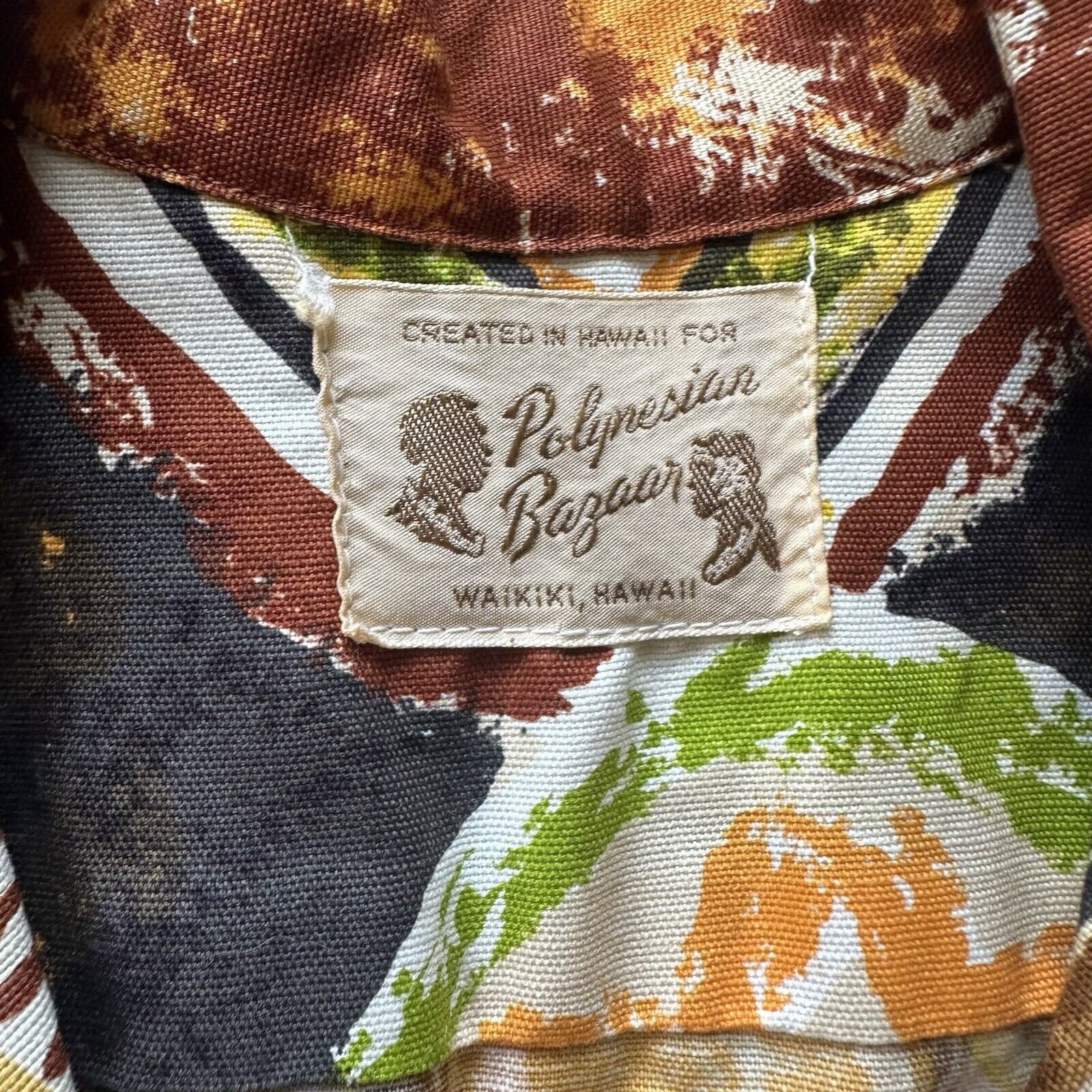 Vintage Vntg 60s Polynesian Bazaar Abstract Barkcloth Hawaiian Shirt Size US L / EU 52-54 / 3 - 5 Thumbnail