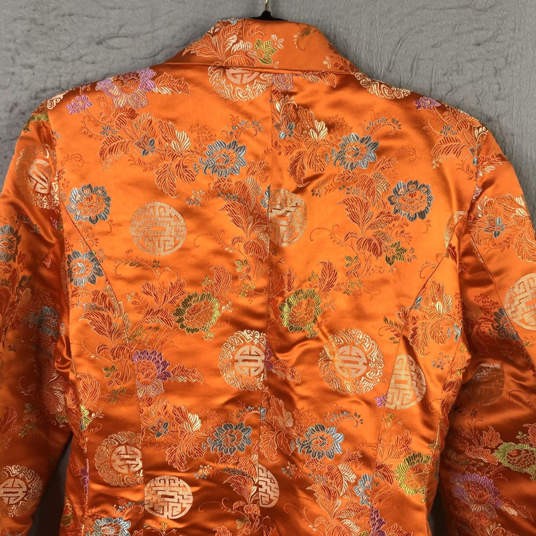 Vintage Johanne Beck Blazer Womens Medium Orange Silk Blend Floral Embroidered Satin Blazer - Formal Party/Cocktail Womens Size M / US 6-8 / IT 42-44 - 6 Thumbnail
