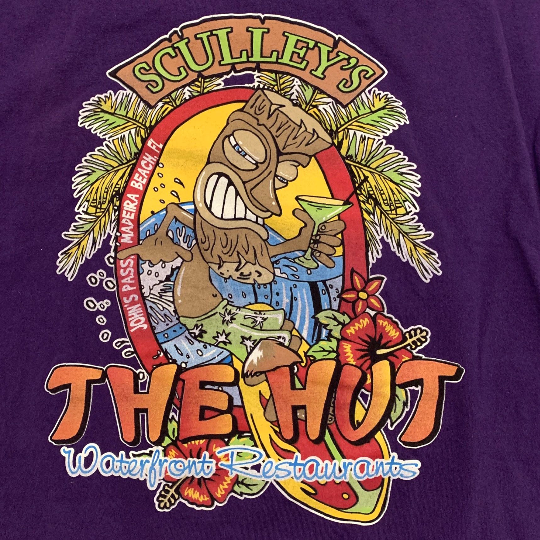 Gildan Madeira Beach FL T-Shirt Sculley's The Hut Graphic Tee Purple Size XL Men's Clothing Shirt Beach Theme Size US XL / EU 56 / 4 - 4 Thumbnail