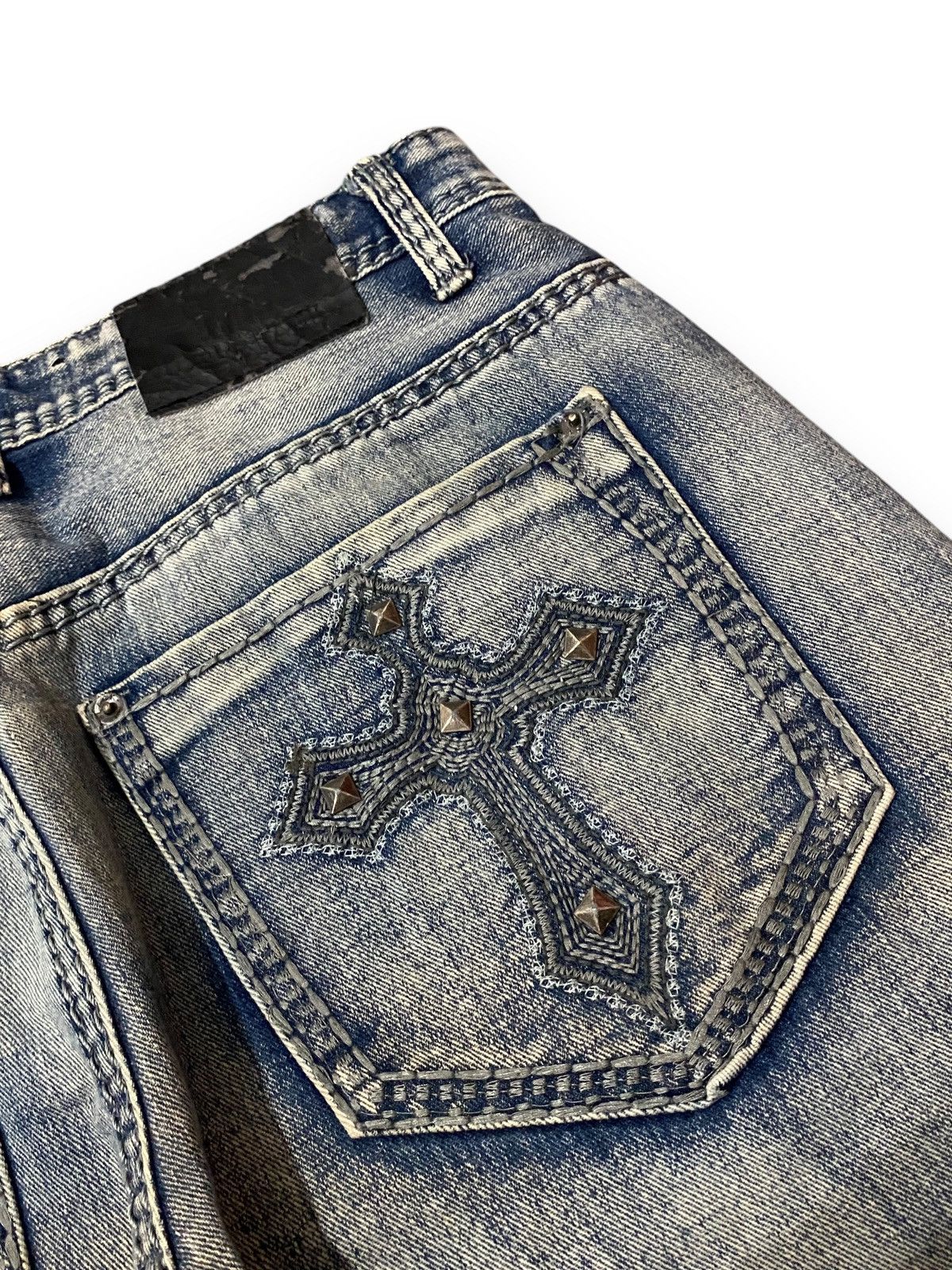 If Six Was Nine FLARE Black Skeleton Stone Wash Studded Cross Bootcut Denim Size US 34 / EU 50 - 12 Thumbnail