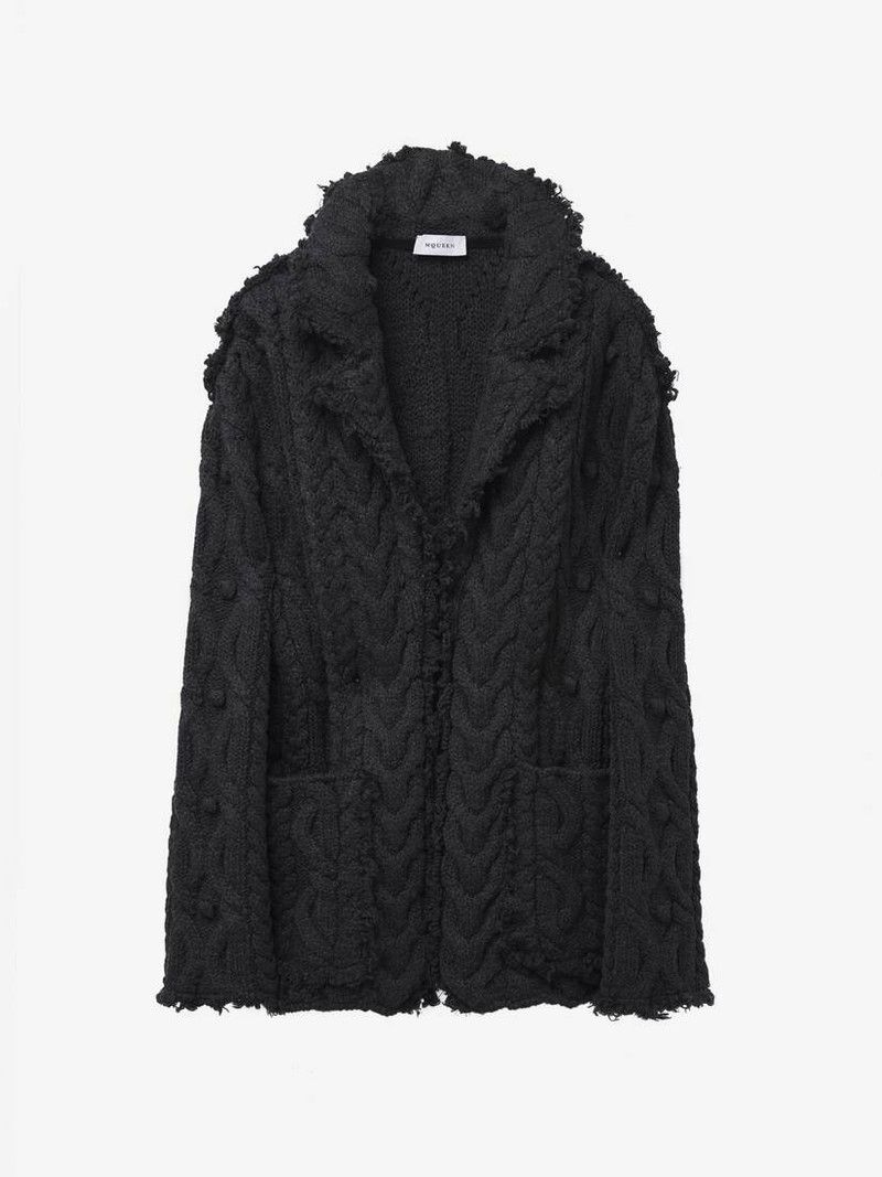 o1srvl11e0326 Oversized Cable Knit Cardigan in Black