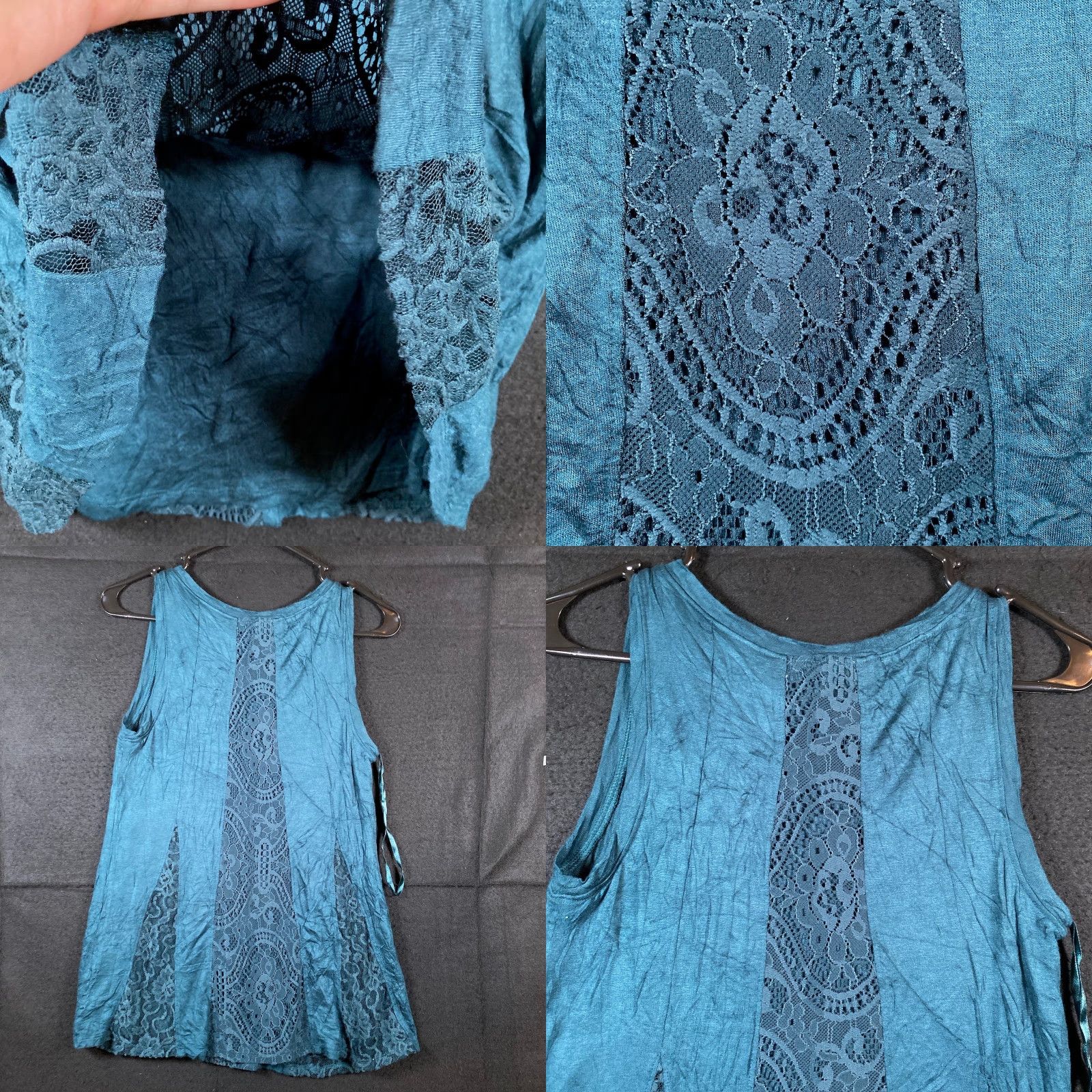 Vintage KNox Rose Womens Blouse Teal Sleeveless U Neck Lace Tank Stretch XS Shirt Womens XS Teal Lace Blouse Boho Casual Workwear Size XS / US 0-2 / IT 36-38 - 8 Thumbnail