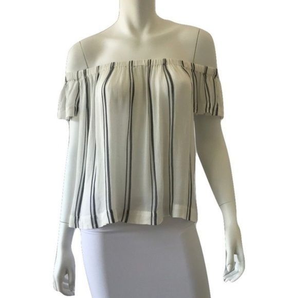 Anthropologie Cloth & Stone Ivory Striped Off-The-Shoulder Blouse Size M / US 6-8 / IT 42-44 - 1 Thumbnail