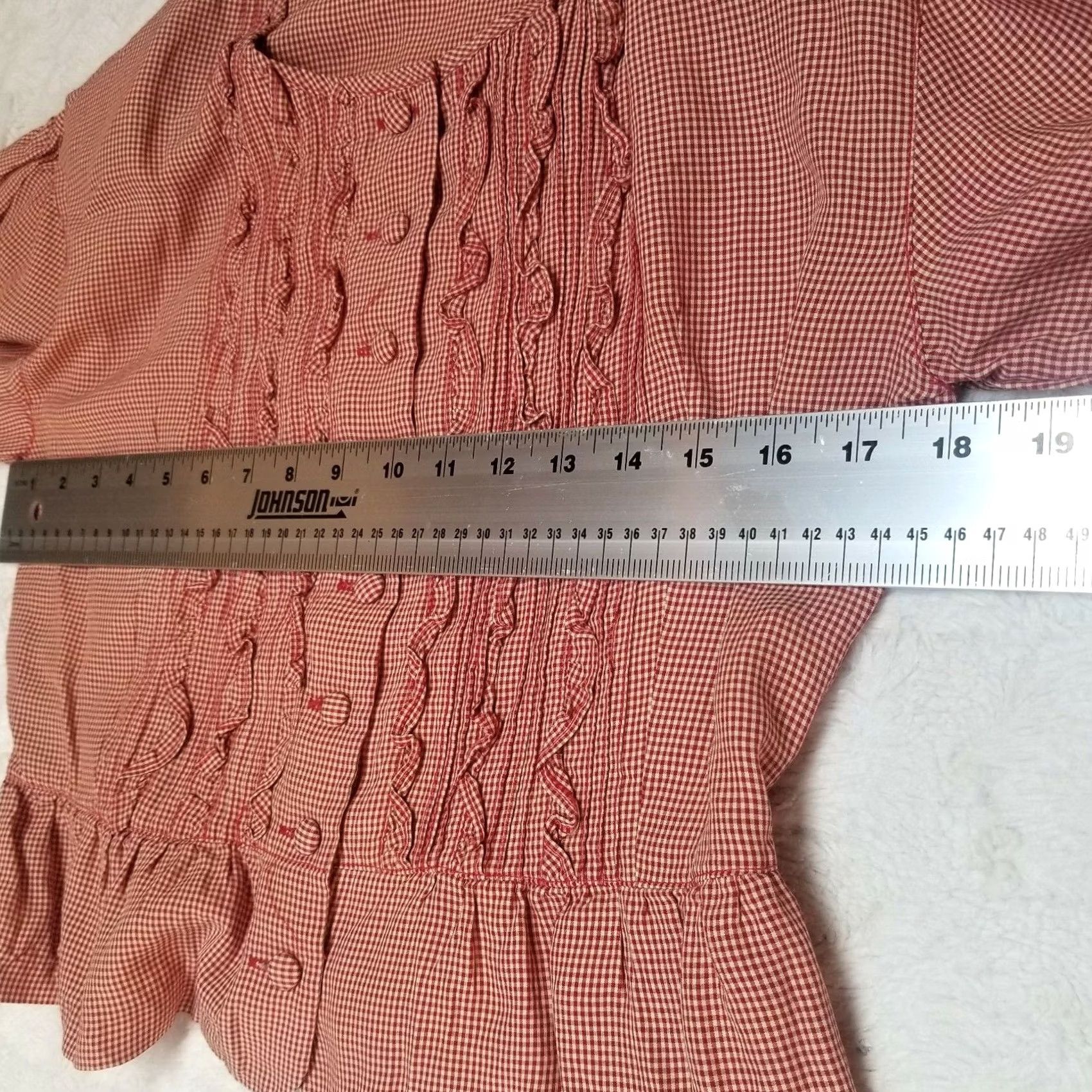 Vintage Film Womens Medium Red White Gingham Check Ruffle Peplum Crop Top Button Front Casual Size M / US 6-8 / IT 42-44 - 3 Thumbnail