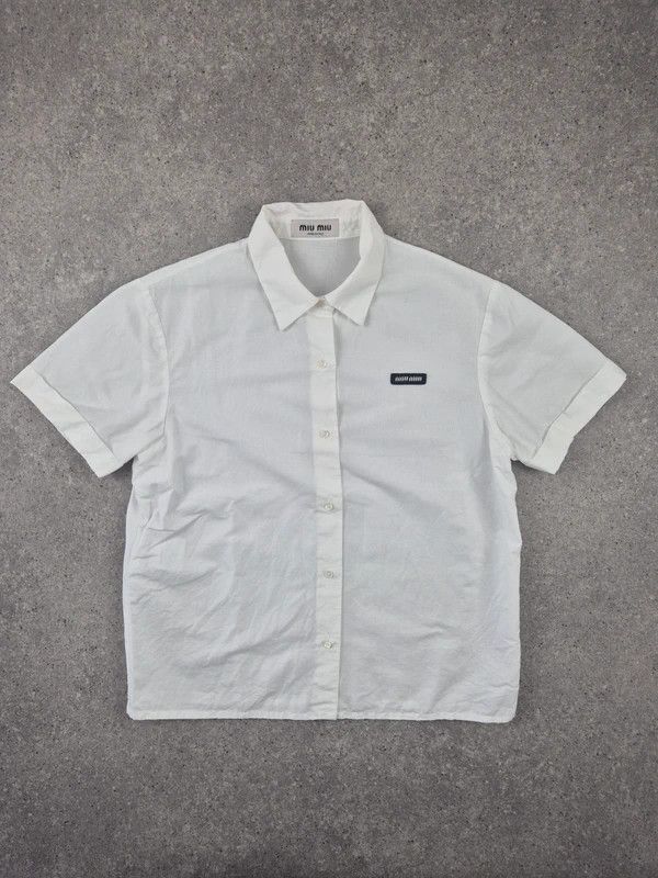 Miu Miu Miu Miu Women's White Slub Poplin Button Down Shirt Size 40 Size S / US 4 / IT 40 - 1 Thumbnail