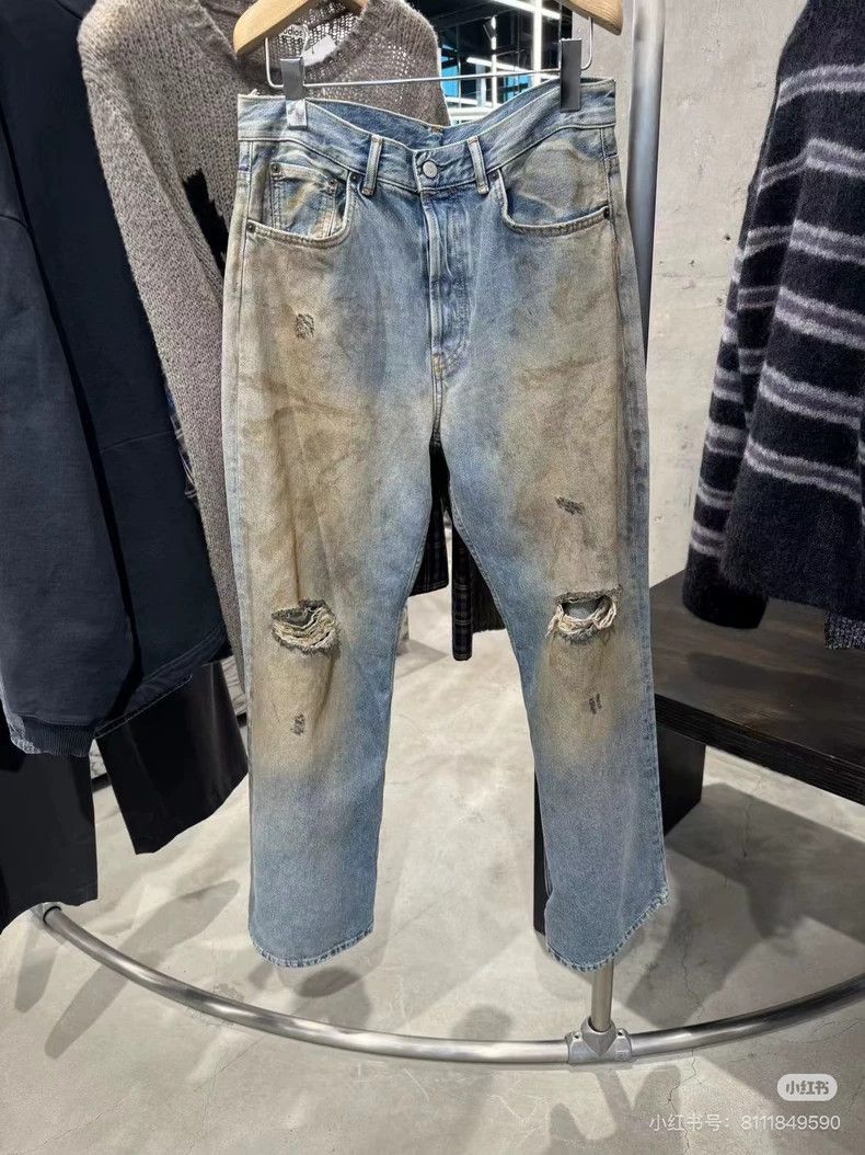Acne Studios Acne Studios Blue distressed, ripped straight, dirty jeans Size 25" / US 0 / IT 36 - 1 Thumbnail
