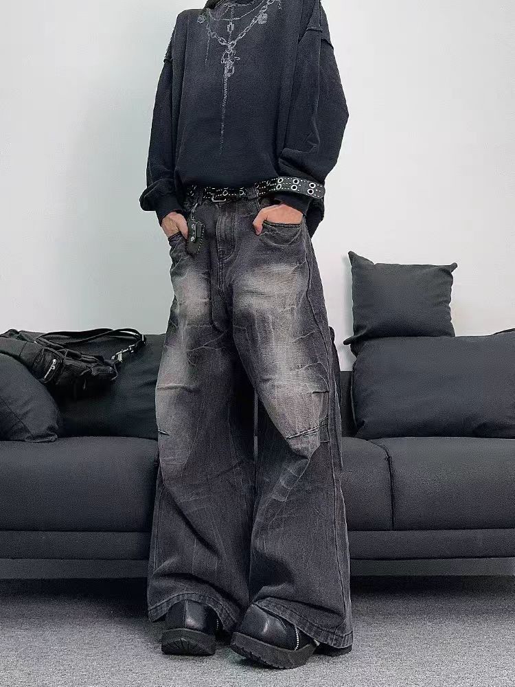 Japanese Brand × Jean baggy washed and frayed straight leg high street jeans Size US 31 - 2 Thumbnail
