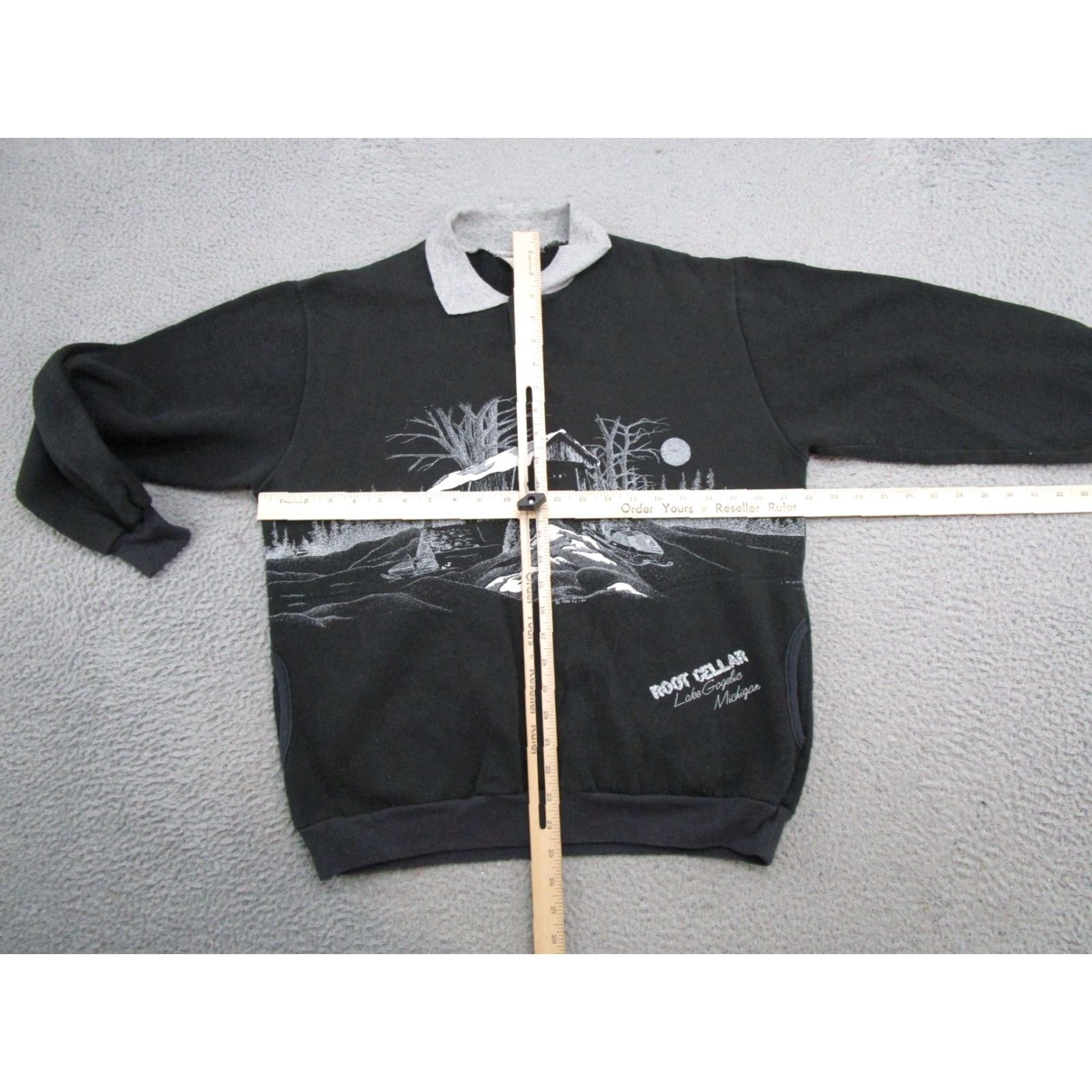 Vintage VTG 80s 1988 AU Wrap Around Print Lake Gogebic Michigan Cabin Sweatshirt Size M Black Cotton Men Pullover Crew Neck All Seasons Sports 80s Vintage Size US M / EU 48-50 / 2 - 5 Thumbnail
