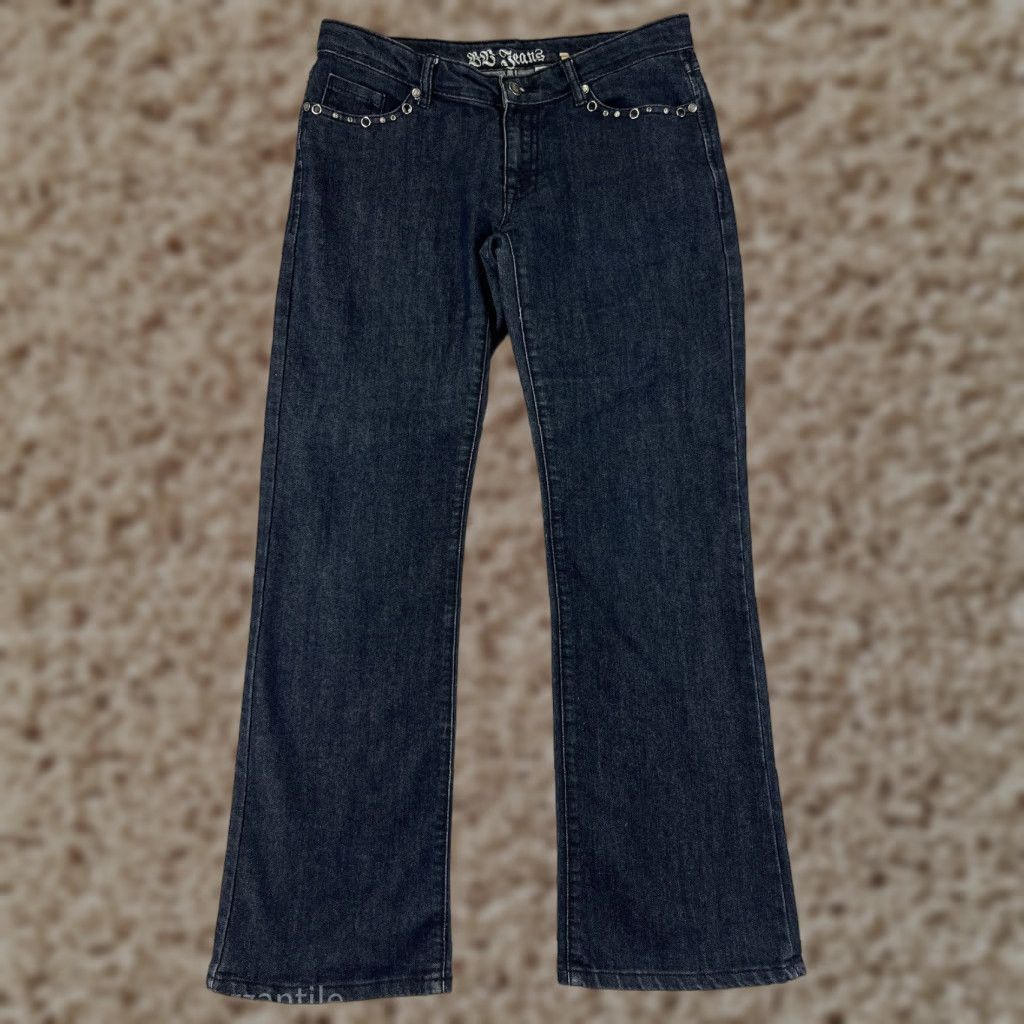 TCB Jeans BB Jeans Black Denim Bootcut Jeans Womens 13 Stretch Cotton Blend Low Rise 32W Inseam 30in 5-Pocket Embellished Logo Button Vintage No Size 34" / US 12 / IT 48 - 1 Thumbnail