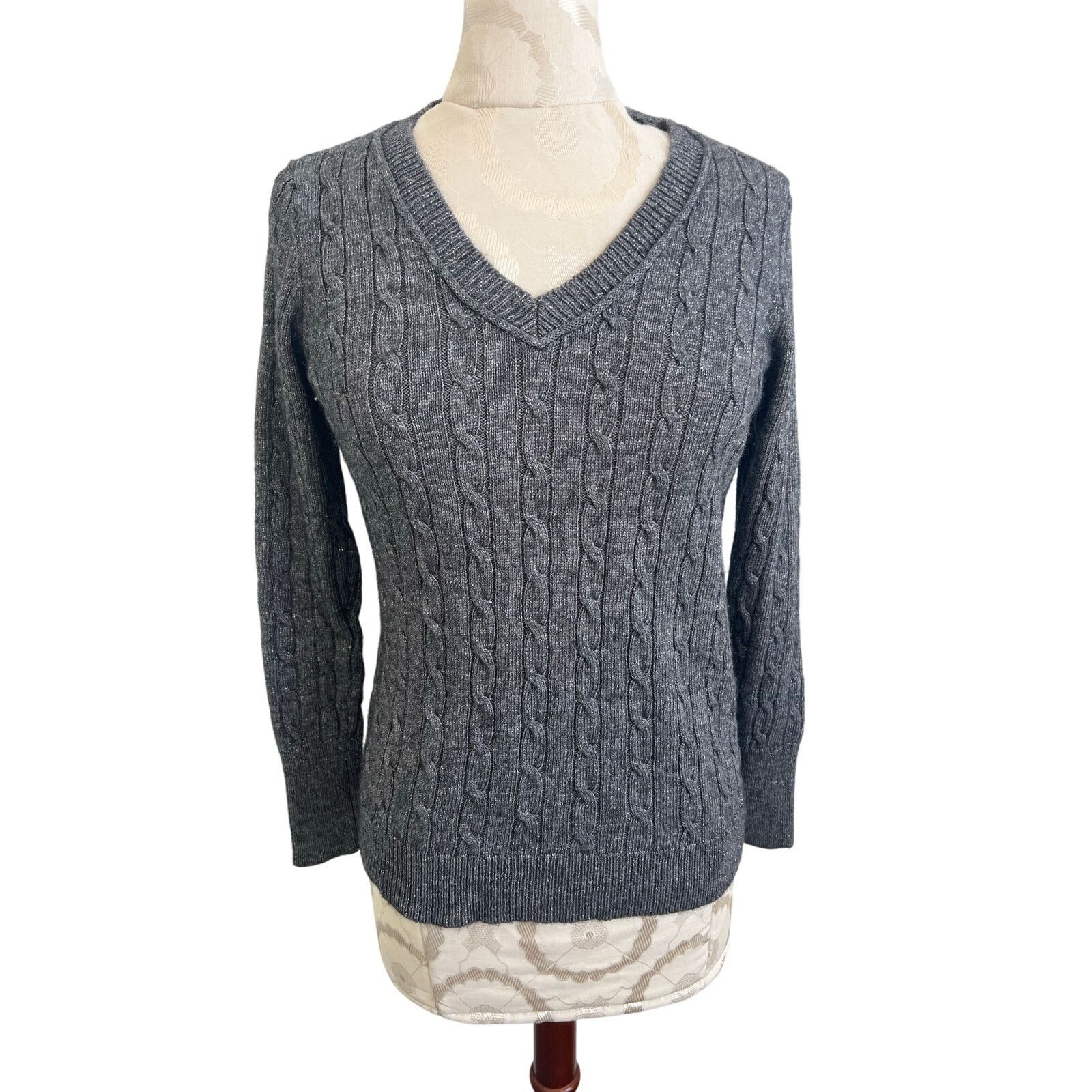 Ann Taylor Ann Taylor Loft Shimmer Cable Knit Sweater Medium Size M / US 6-8 / IT 42-44 - 1 Thumbnail