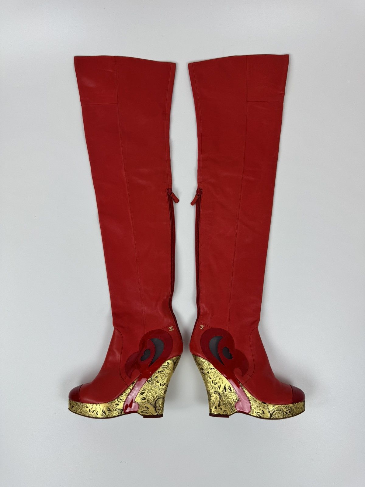Chanel Chanel Paris Red Leather Over Knee Wadge Boots Avant Garde Size US 9 / IT 39 - 1 Thumbnail