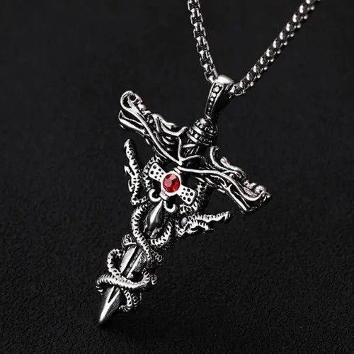 Other Y2k Double Dragon Sword Titanium Steel Necklace Size ONE SIZE - 3 Thumbnail
