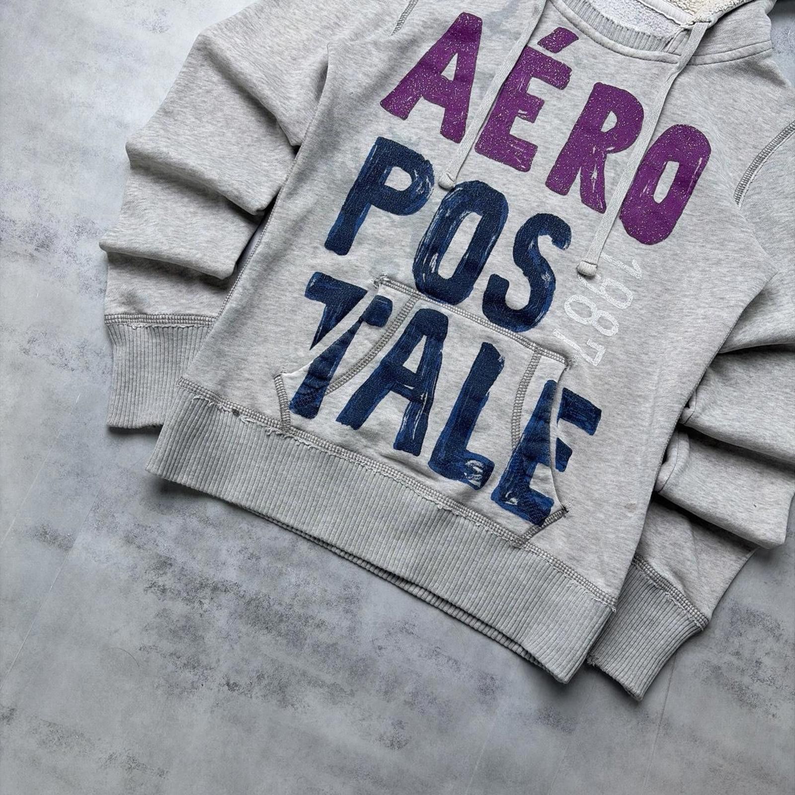 Aeropostale Y2K Grey Aeropostale Grunge Distressed Sherpa Hooded Hoodie Size XS / US 0-2 / IT 36-38 - 3 Thumbnail