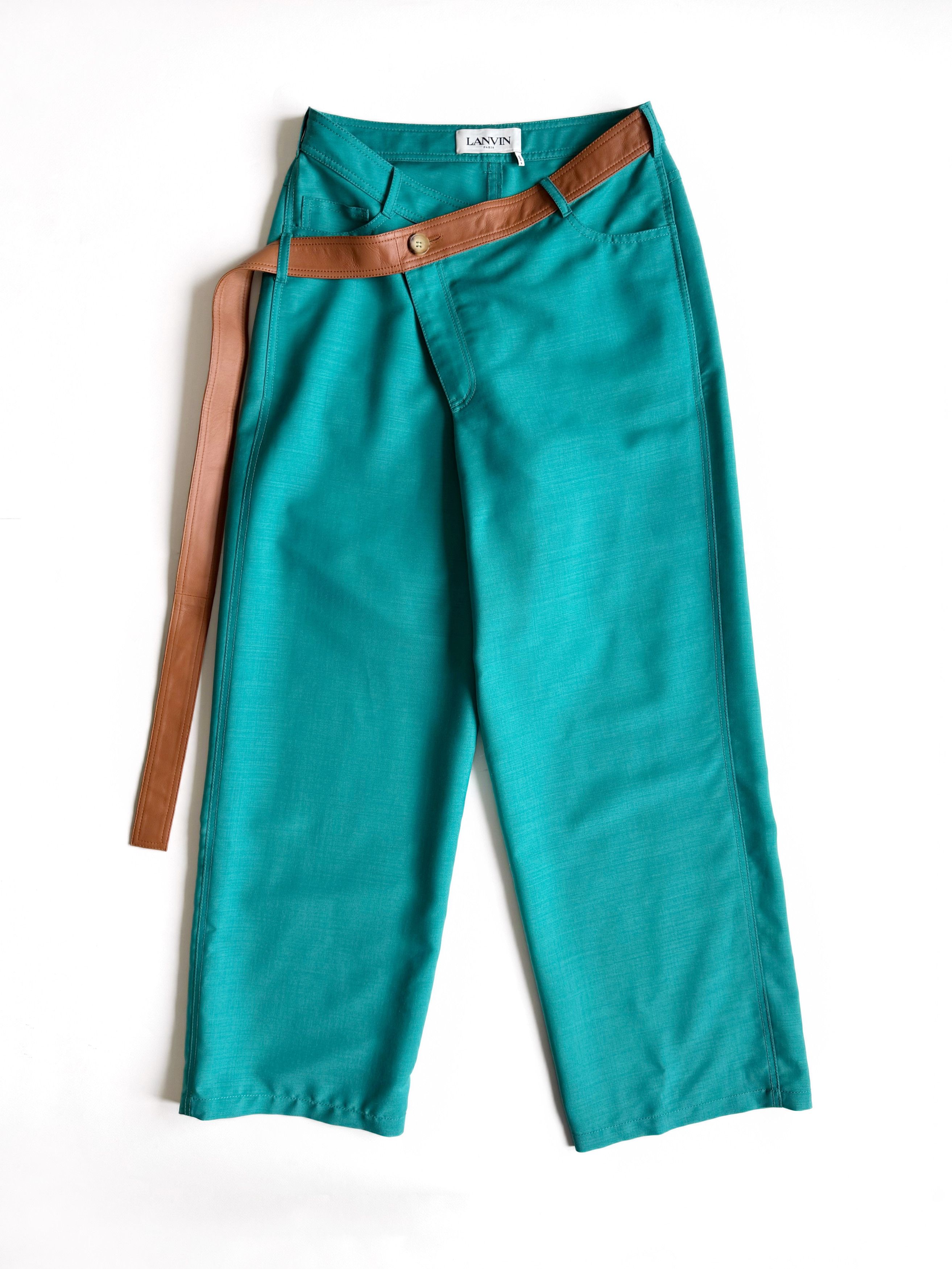 Lanvin Women's Lanvin Mohair Wool Wide Pants With Leather Belt Sz40 Size 28" / US 6 / IT 42 - 1 Thumbnail