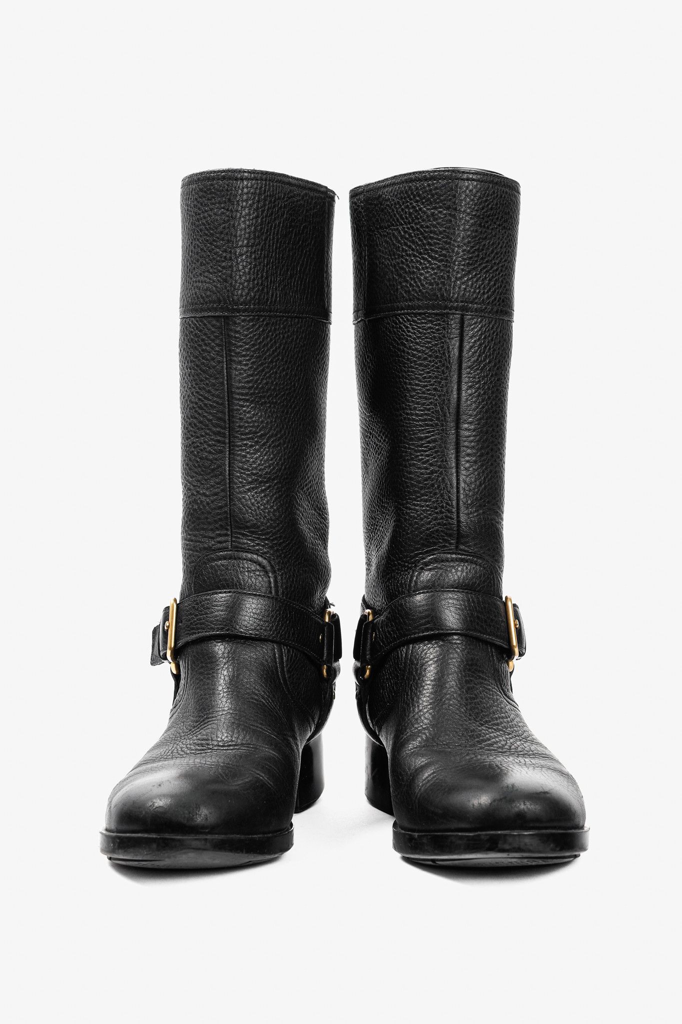 Prada Prada Sport Black Pebbled Leather Harness Biker Boots Size US 9.5 / IT 39.5 - 2 Thumbnail