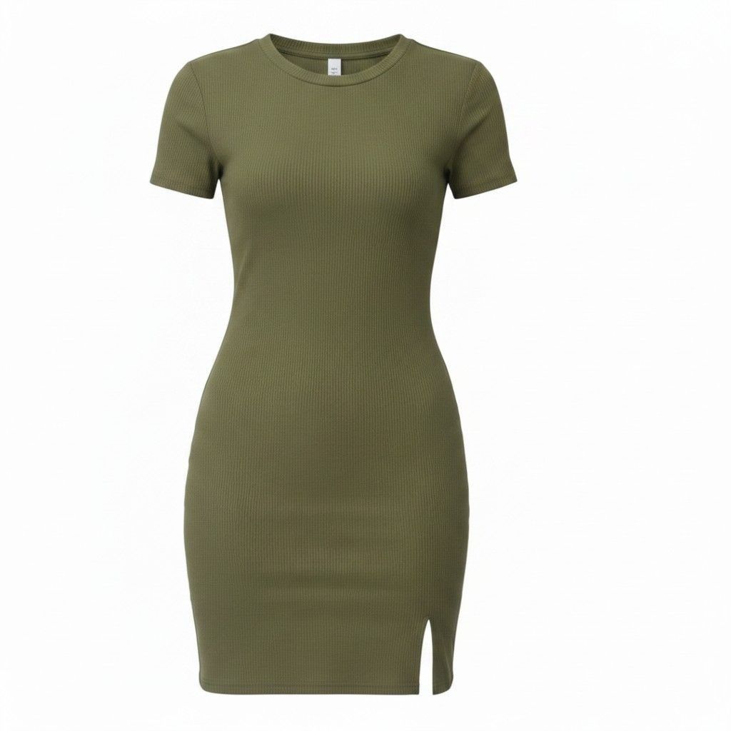 BP. BP. Front Slit Rib T-Shirt Dress in Olive Sarma, Sz. XS Size XS / US 0-2 / IT 36-38 - 1 Thumbnail