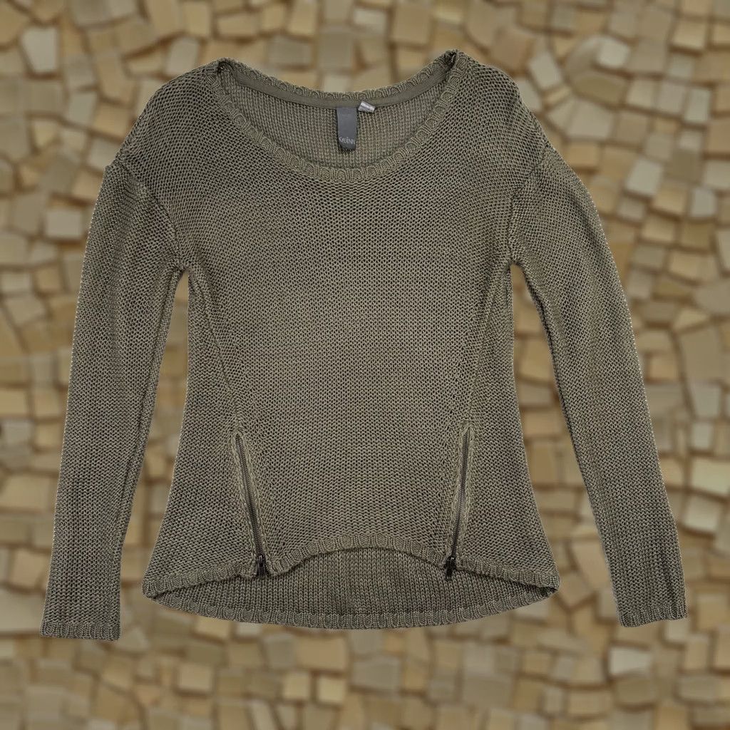 Olive Quinn Womens Knit Sweater Zipper Details Olive Green Round Neck L Regular Size L / US 10 / IT 46 - 1 Thumbnail