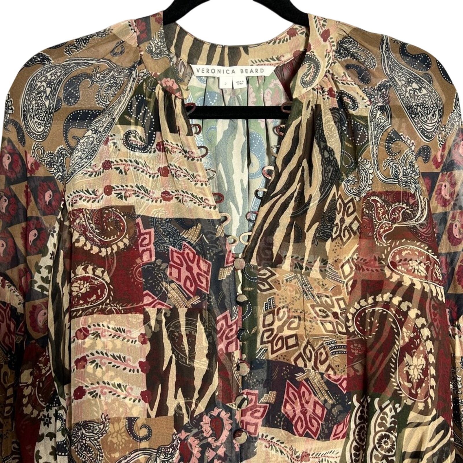 Veronica Beard Veronica Beard Jayce Silk Patchwork Blouse Print Size 2 Size XS / US 0-2 / IT 36-38 - 6 Thumbnail