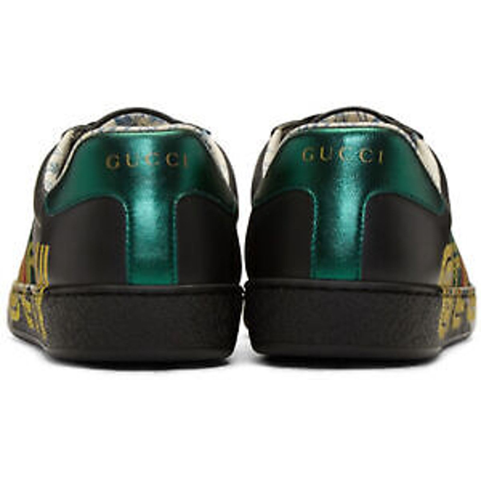Gucci Gucci Mens Black New Ace Guccy Leather Gold Flat Low Top Size US 9 / EU 42 - 10 Thumbnail