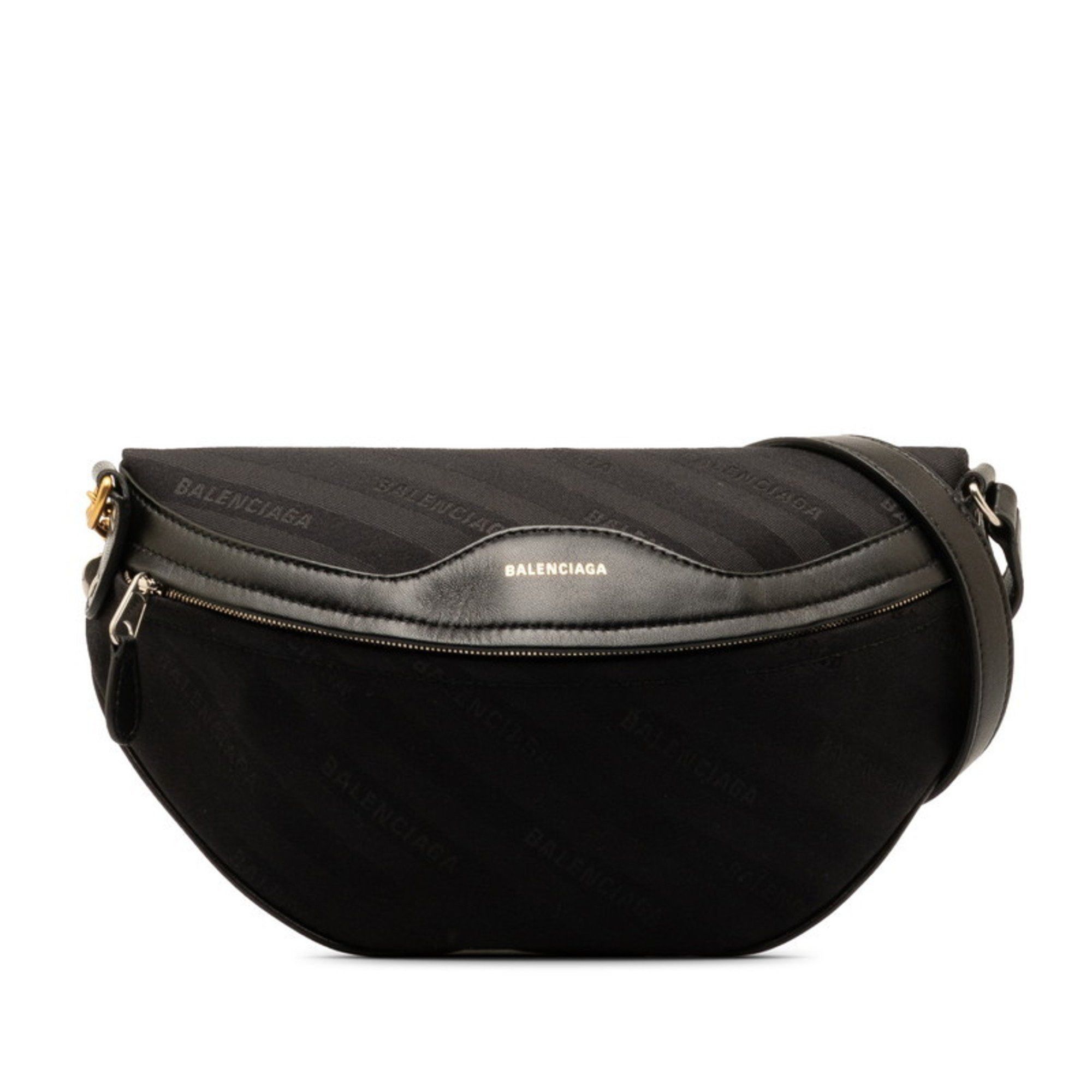 image of Balenciaga Souvenir Small Body Bag Waist 551550 Black Canvas Leather Women's Balenciaga