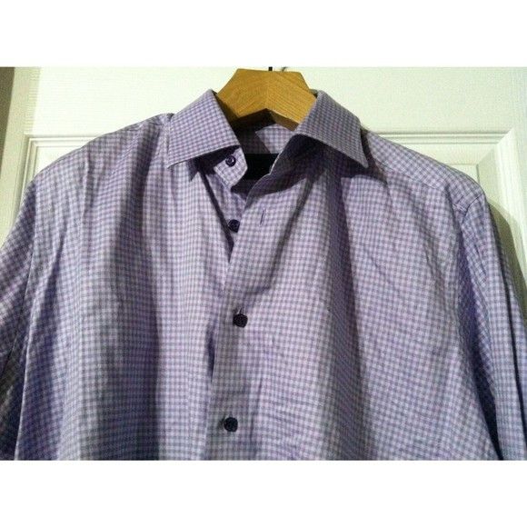 David Donahue DAVID DONAHUE MENS PURPLE COTTON DRESS SHIRT 16.5/32-33 Size US L / EU 52-54 / 3 - 2 Thumbnail