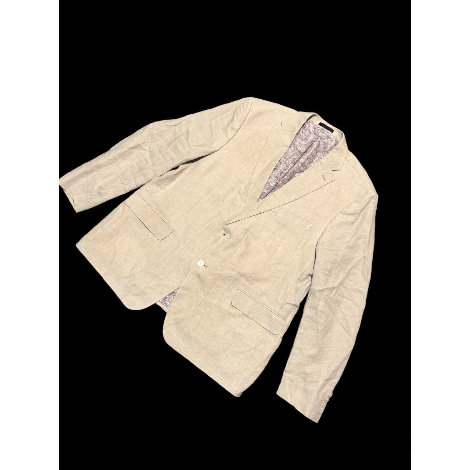 Ralph Lauren LAUREN Ralph Lauren Mens 48R Beige Blazer Linen Single-Breasted 2 Button Jacket Sport Coat Size 48R - 4 Thumbnail