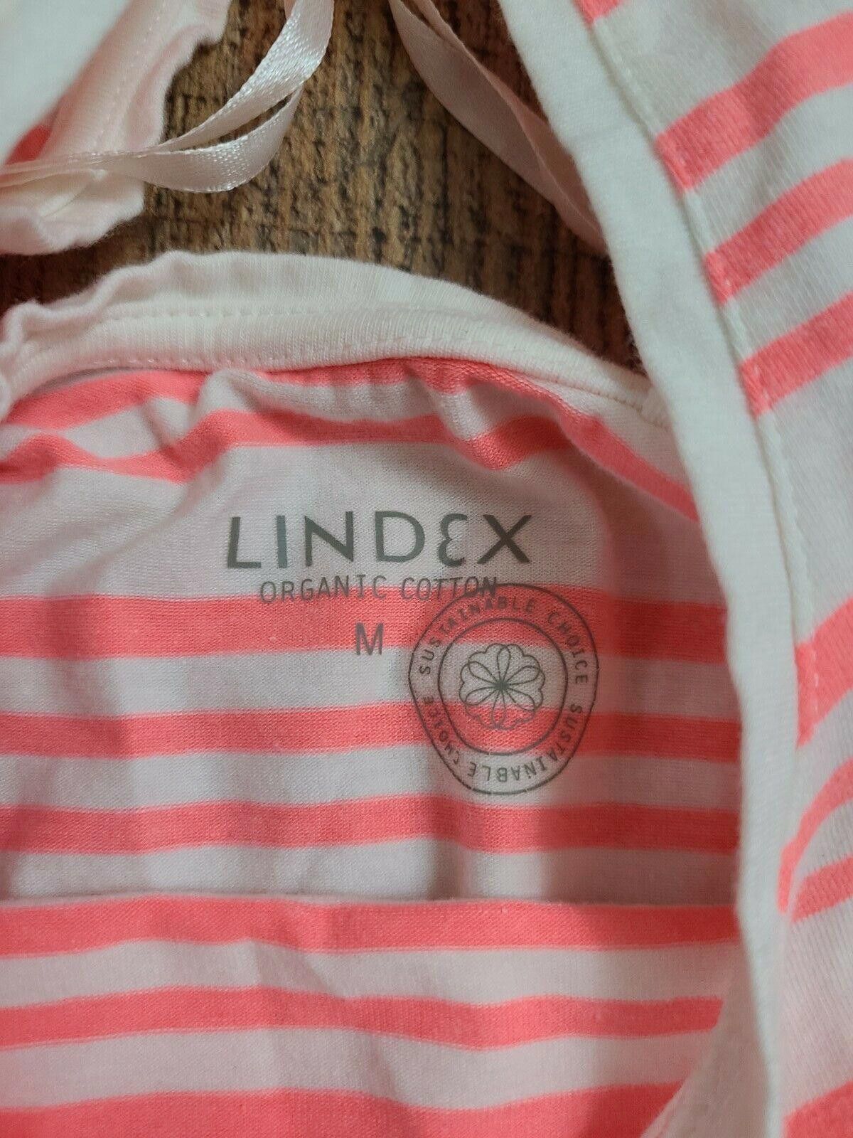 Designer Lindex Top Medium Pink Striped Half Sleeve Stretch Scoop Size M / US 6-8 / IT 42-44 - 2 Thumbnail