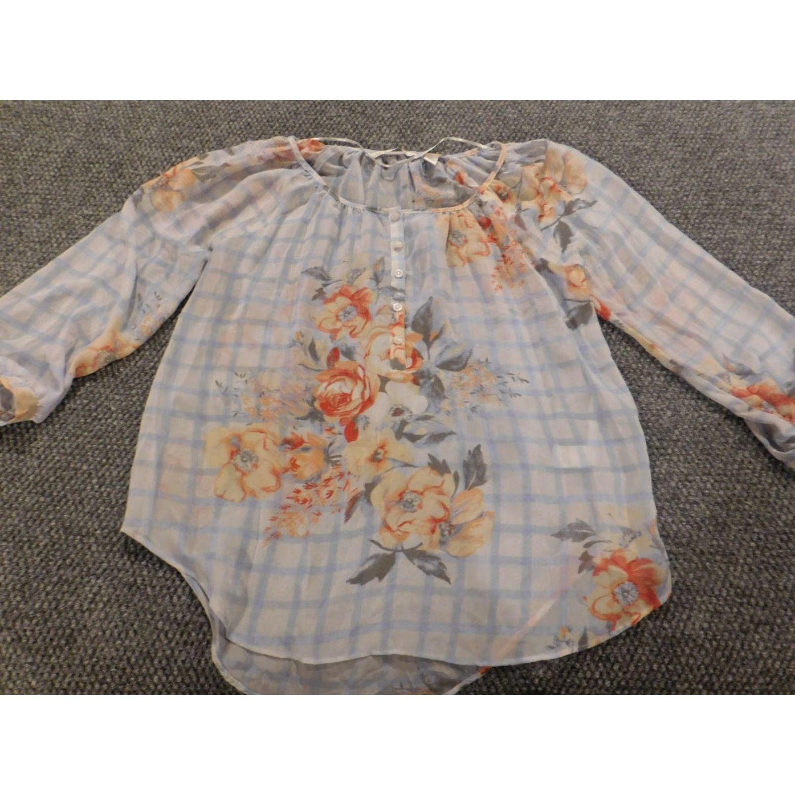 Vintage LC Lauren Conrad Blouse Womens XS Blue Floral Sheer Crew Neck Pullover Casual Size XS / US 0-2 / IT 36-38 - 2 Thumbnail