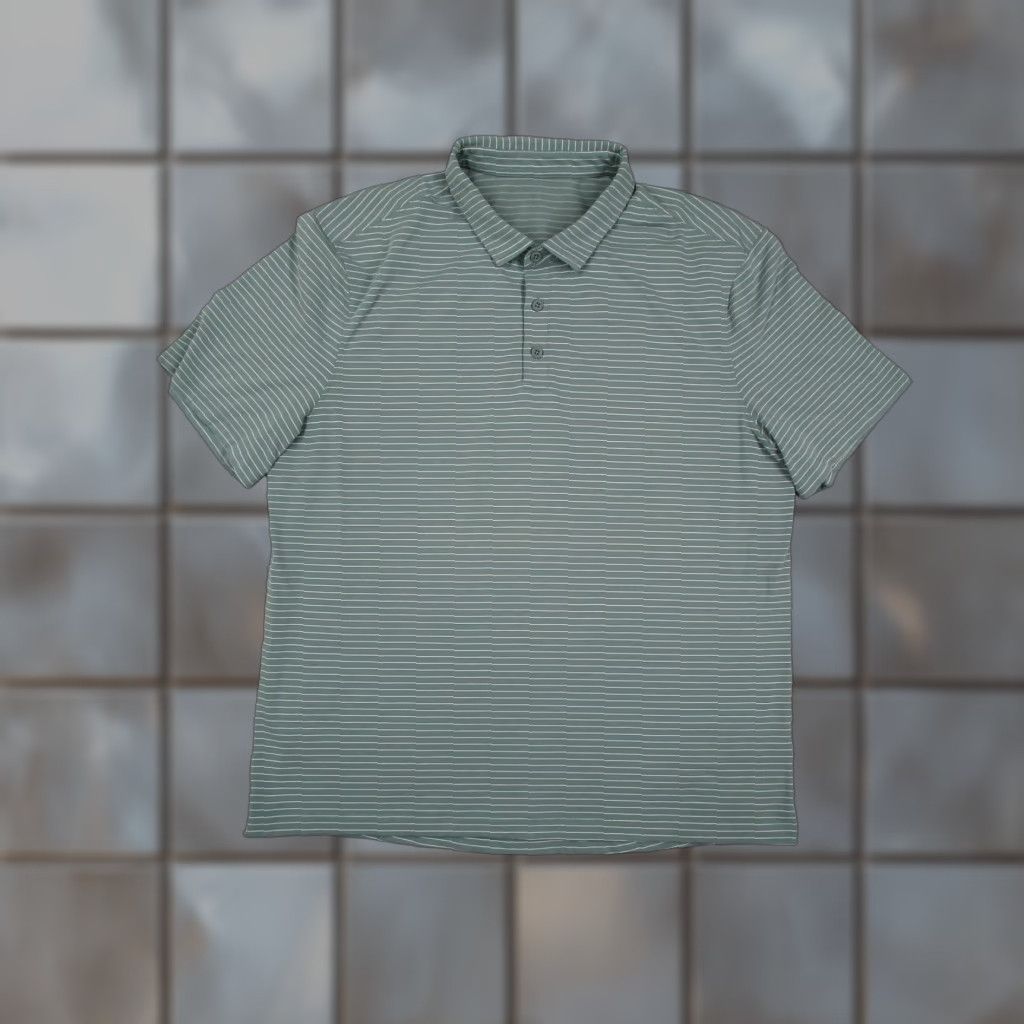 Lululemon Lululemon Polo Shirt Mens Large Green White Stripe Athletic Golf Performance Shirt Size US L / EU 52-54 / 3 - 1 Thumbnail
