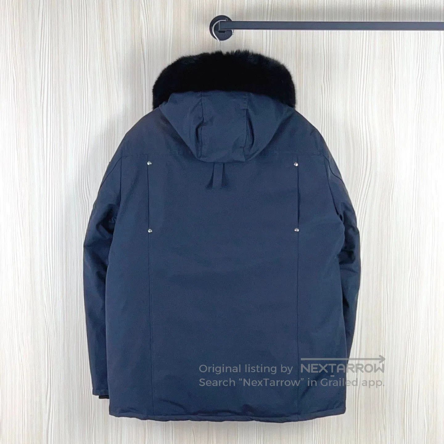 Moncler Genius stylish navy blue down jacket with fur hood. Size US XXL / EU 58 / 5 - 2 Thumbnail